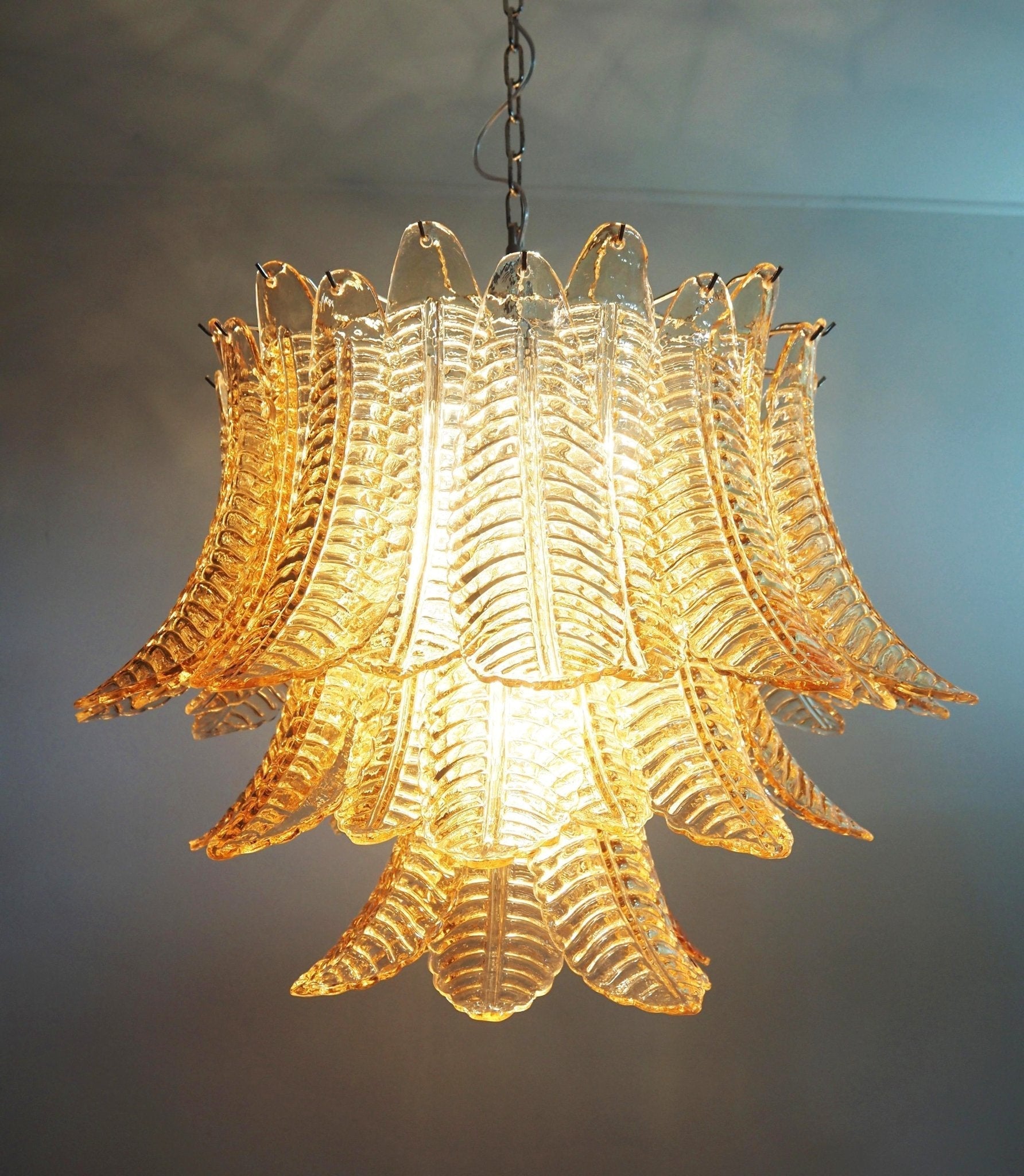 Aurora Chandelier Amber Leaf Glass Layered Venetian Elegance-Neutral Decor