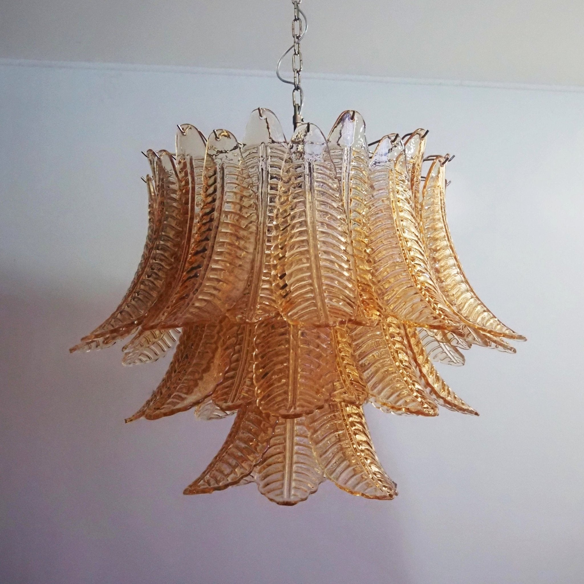 Aurora Chandelier Amber Leaf Glass Layered Venetian Elegance-Neutral Decor