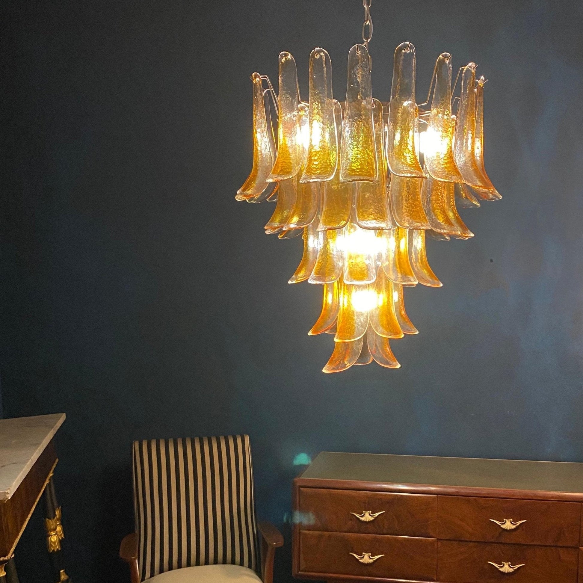 Aurora Chandelier Amber Petals Murano Glass Layered Lotus-Neutral Decor