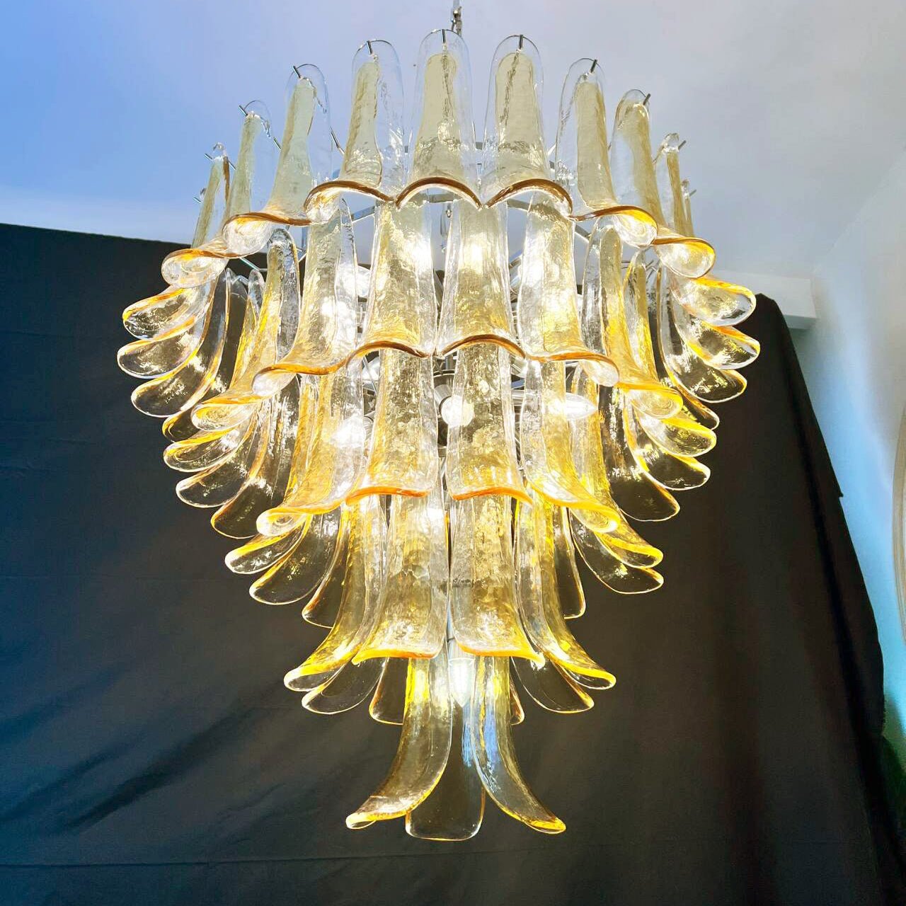 Aurora Chandelier Amber Petals Murano Glass Layered Lotus-Neutral Decor