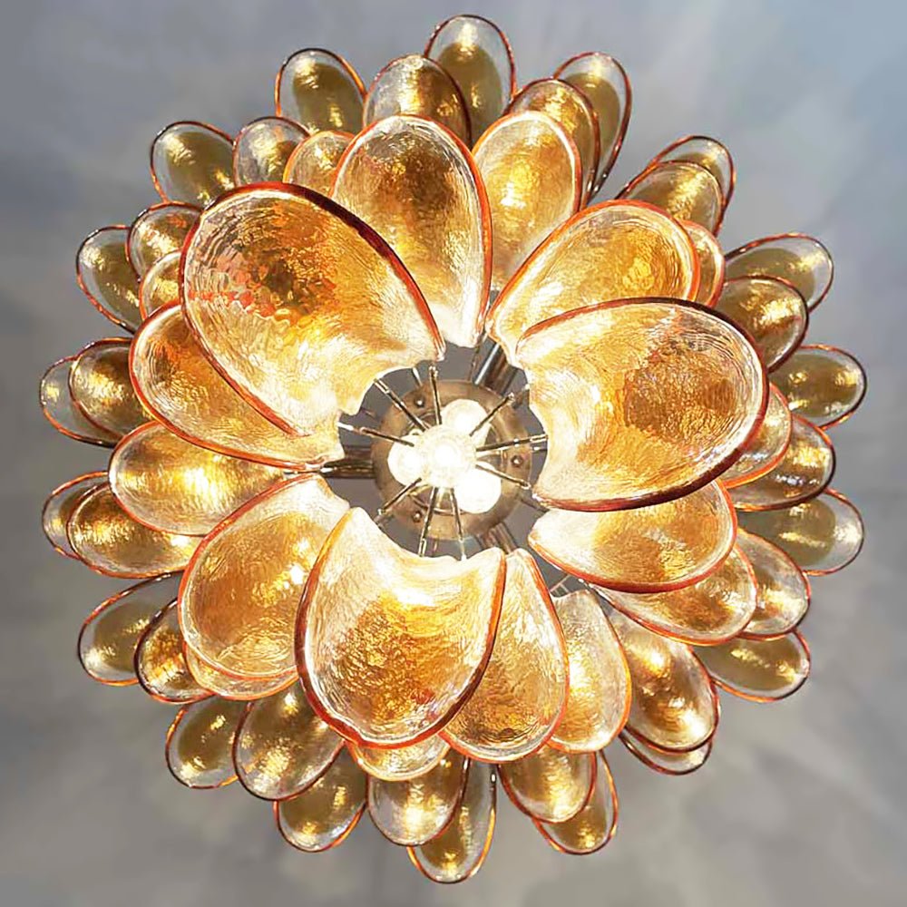 Aurora Chandelier Amber Petals Murano Glass Layered Lotus-Neutral Decor