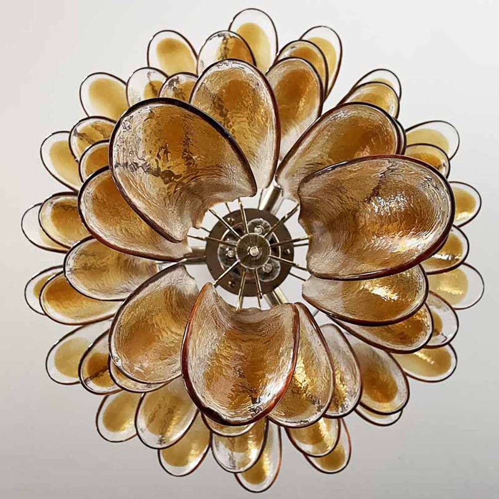 Aurora Chandelier Amber Petals Murano Glass Layered Lotus-Neutral Decor