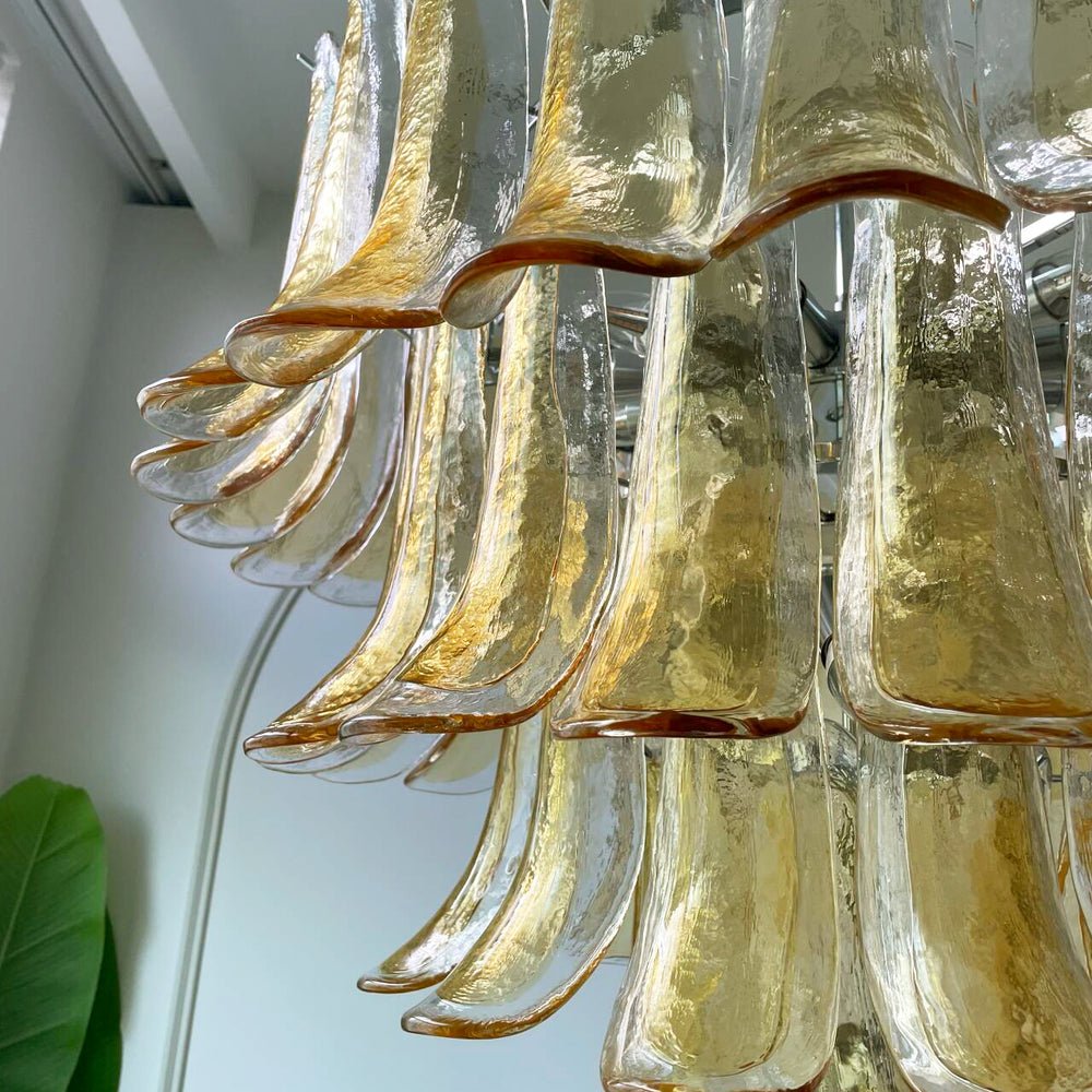 Aurora Chandelier Amber Petals Murano Glass Layered Lotus-Neutral Decor