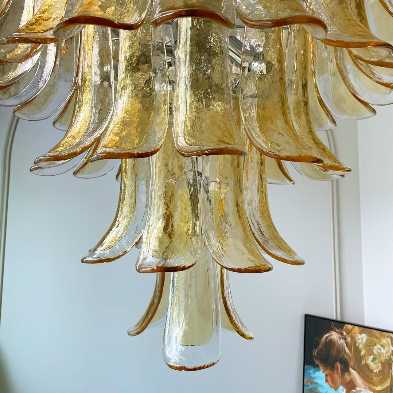 Aurora Chandelier Amber Petals Murano Glass Layered Lotus-Neutral Decor