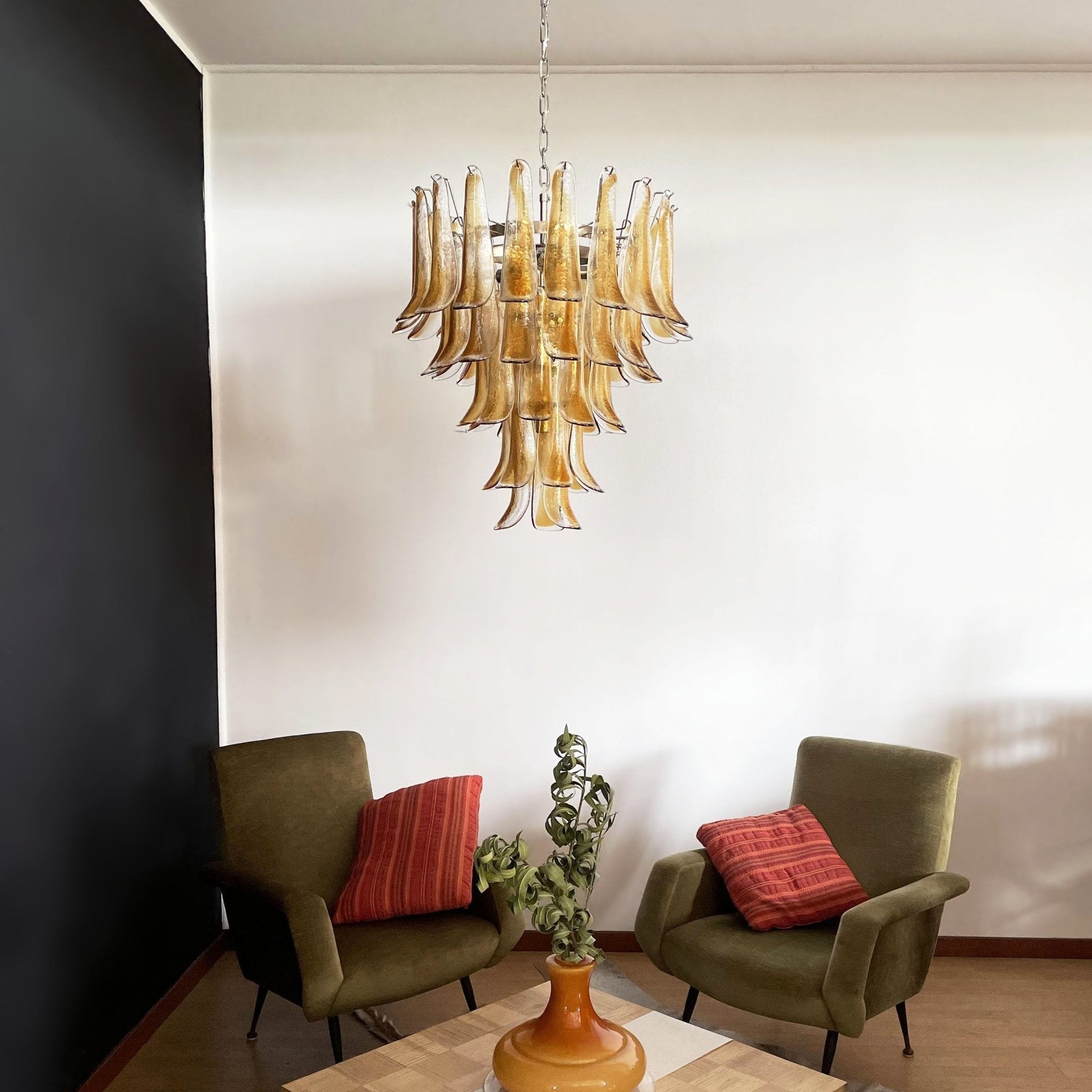 Aurora Chandelier Amber Petals Murano Glass Layered Lotus-Neutral Decor