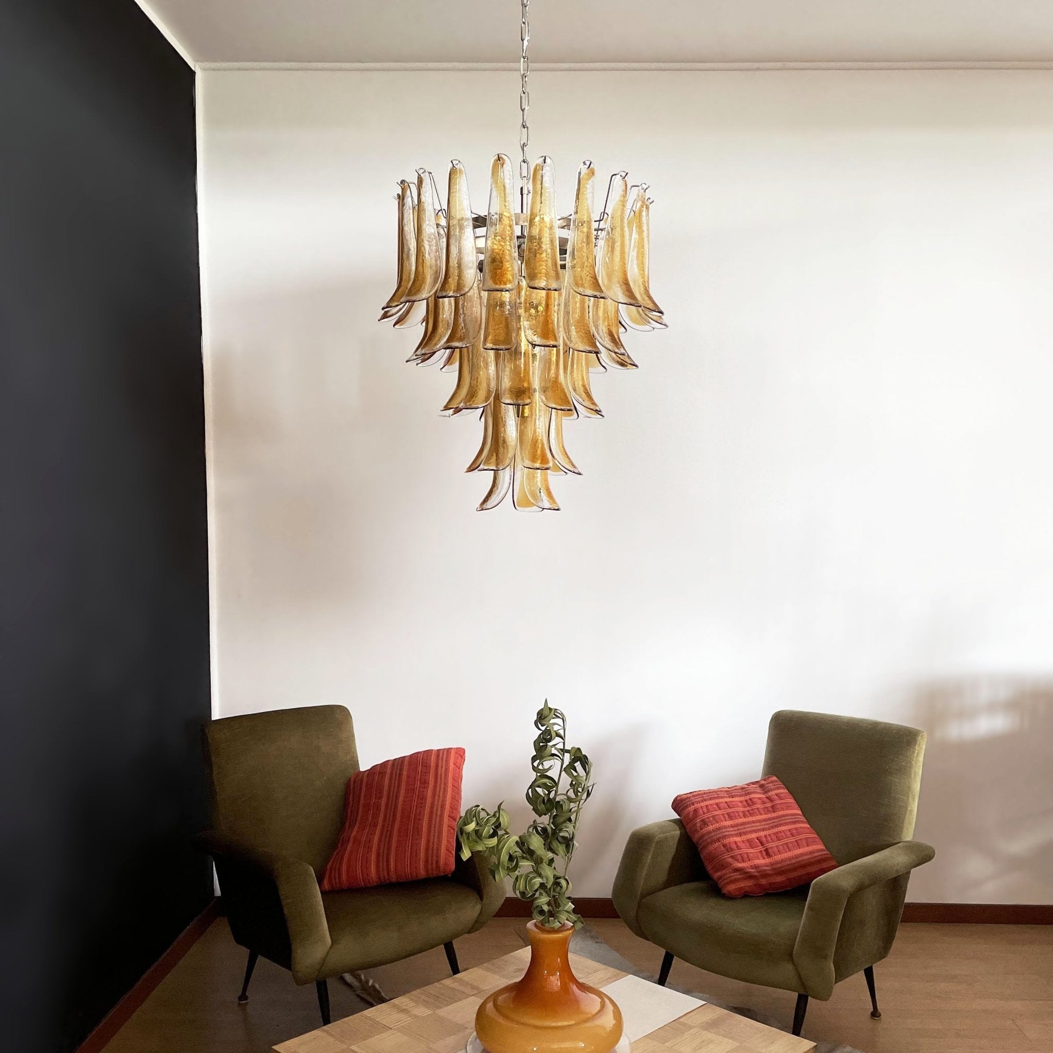 Aurora Chandelier Amber Petals Murano Glass Layered Lotus-Neutral Decor