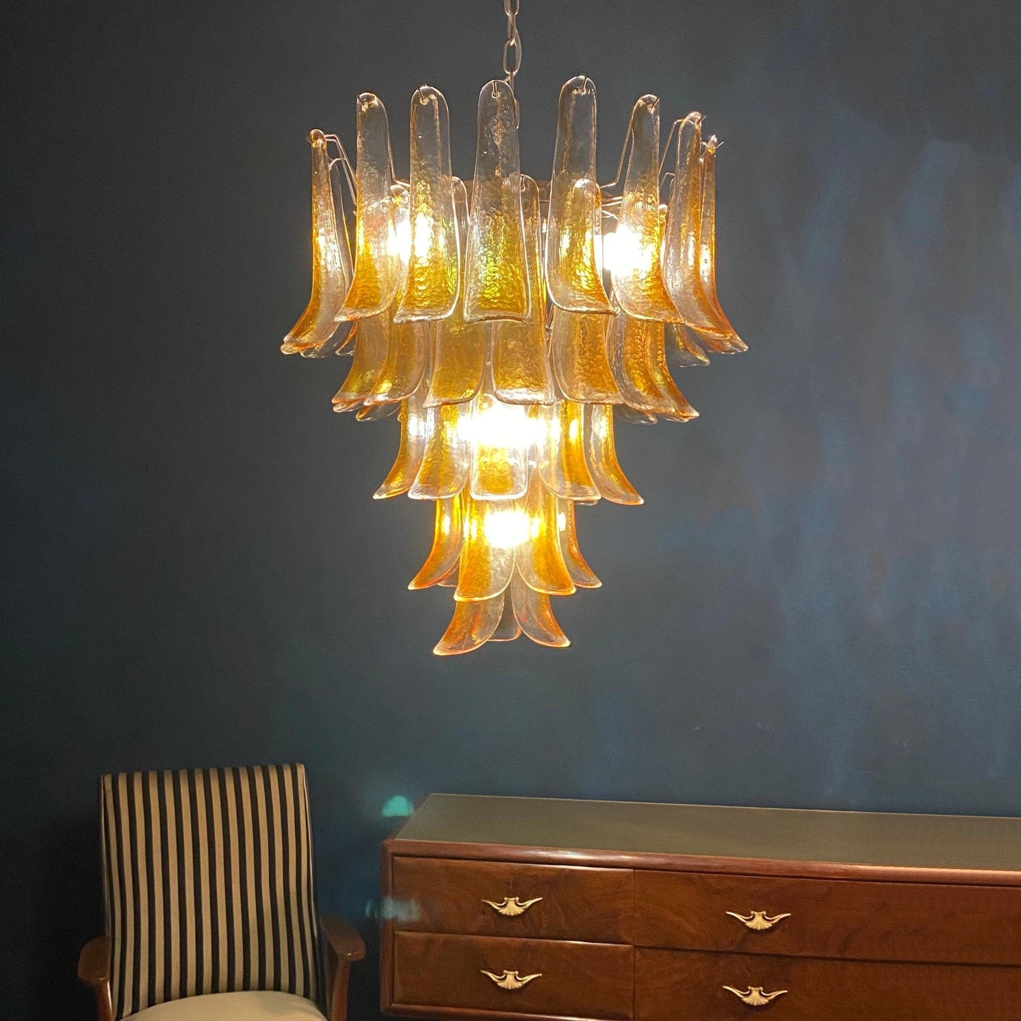 Aurora Chandelier Amber Petals Murano Glass Layered Lotus-Neutral Decor
