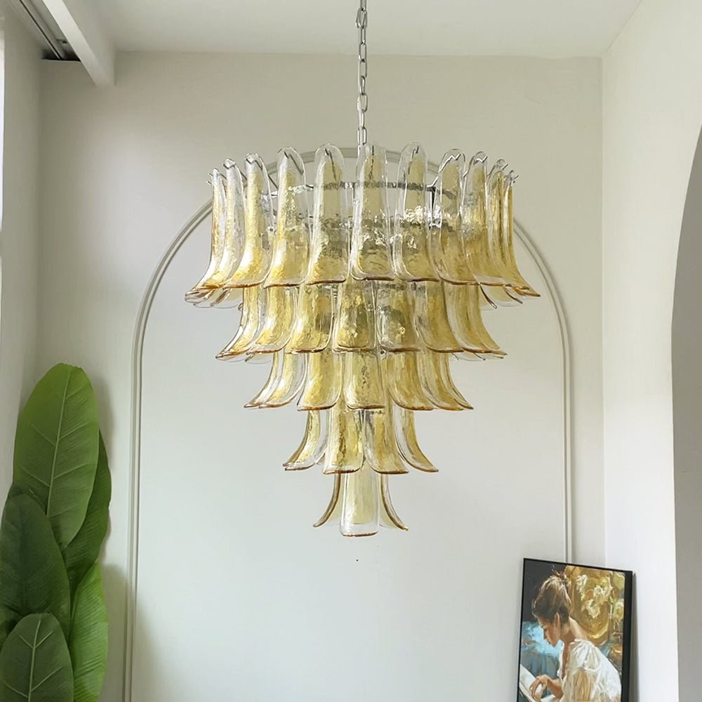 Aurora Chandelier Amber Petals Murano Glass Layered Lotus-Neutral Decor
