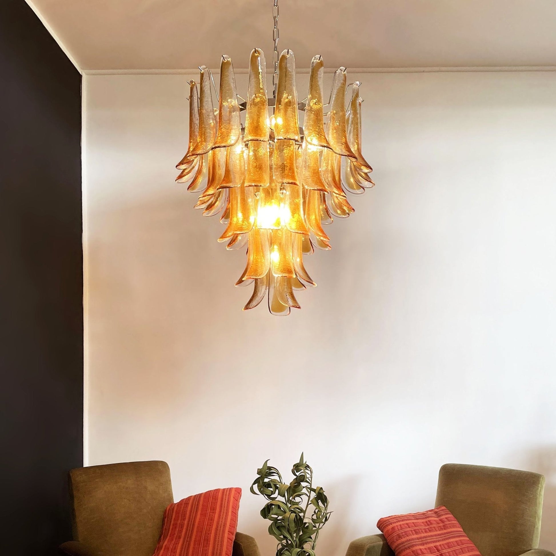 Aurora Chandelier Amber Petals Murano Glass Layered Lotus-Neutral Decor