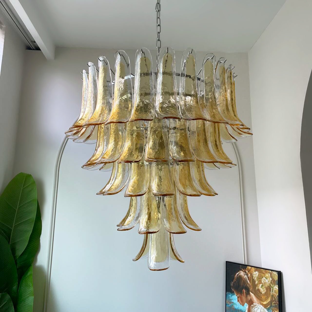 Aurora Chandelier Amber Petals Murano Glass Layered Lotus-Neutral Decor