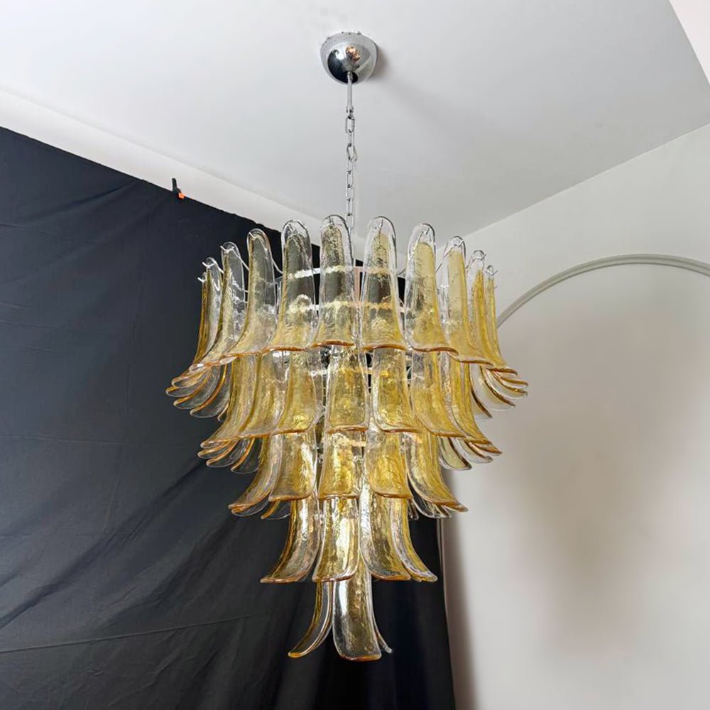 Aurora Chandelier Amber Petals Murano Glass Layered Lotus-Neutral Decor