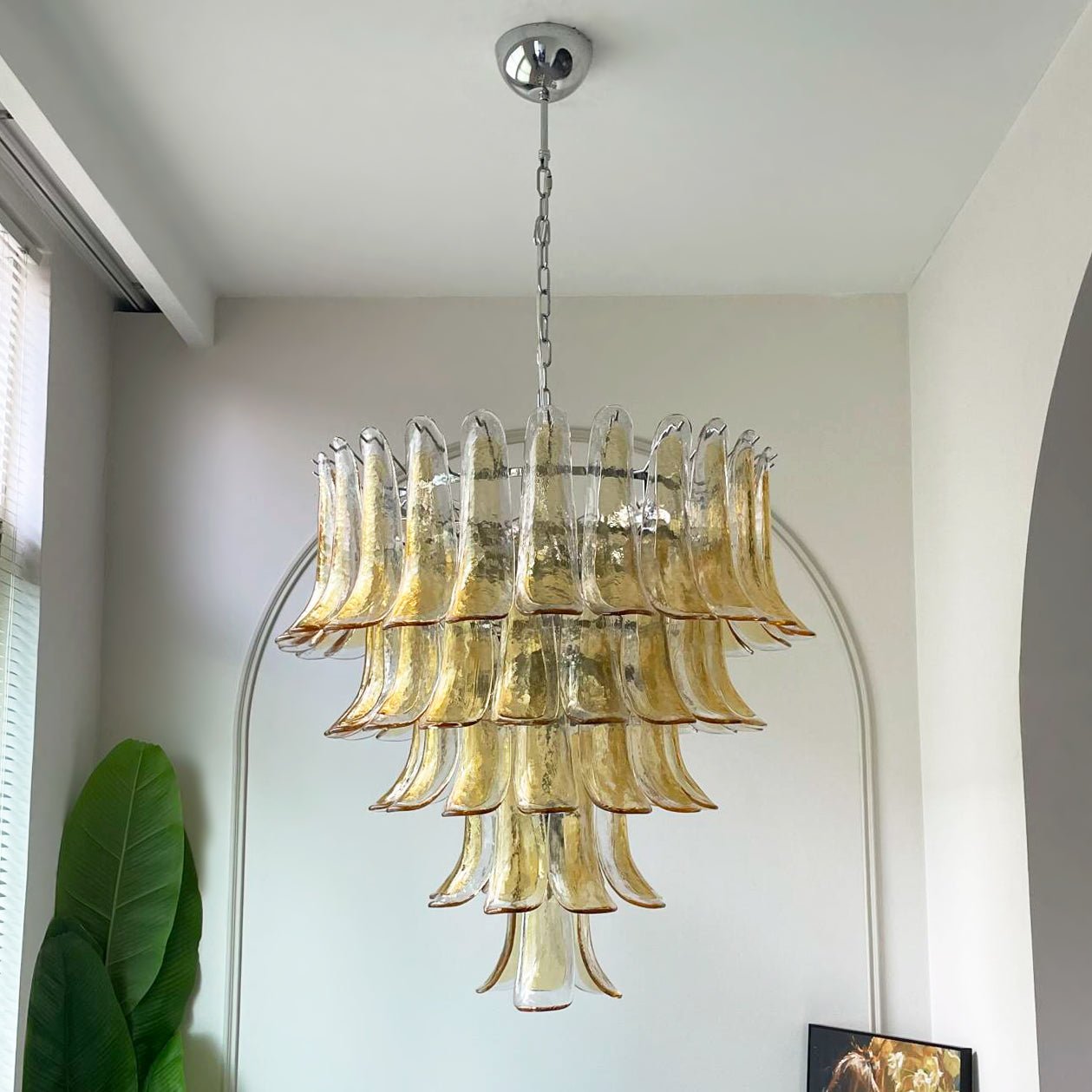 Aurora Chandelier Amber Petals Murano Glass Layered Lotus-Neutral Decor