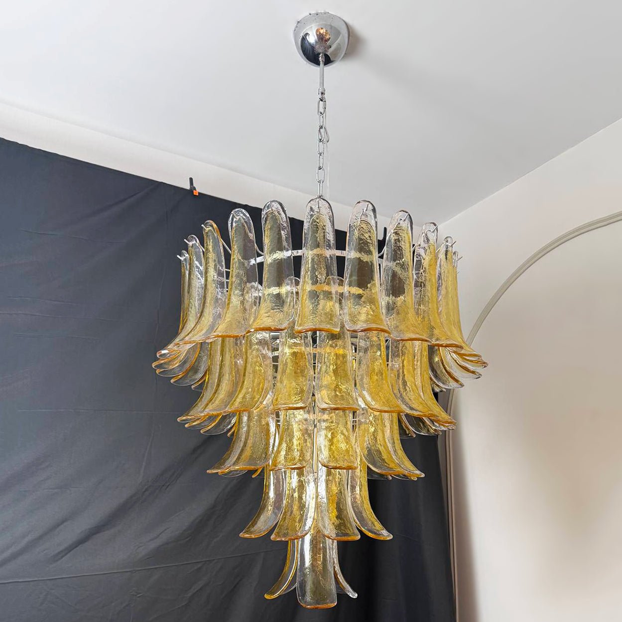 Aurora Chandelier Amber Petals Murano Glass Layered Lotus-Neutral Decor