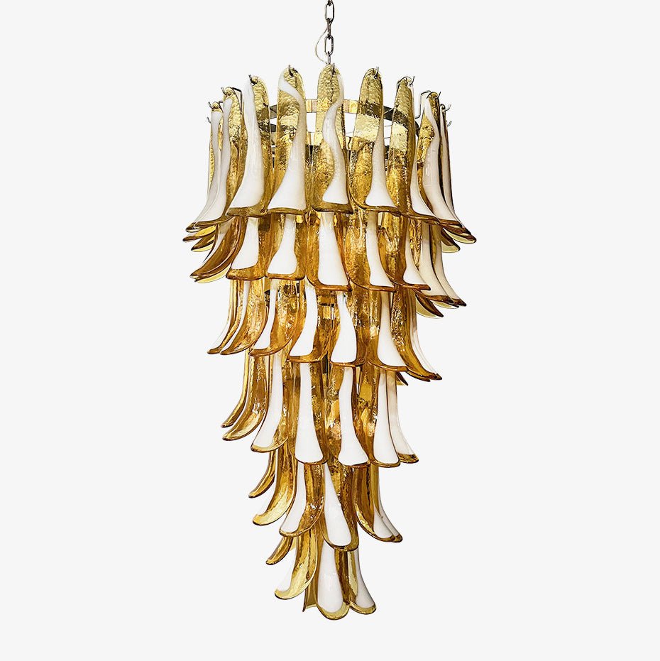 Aurora Chandelier Amber White Murano Spiral Petals-Neutral Decor
