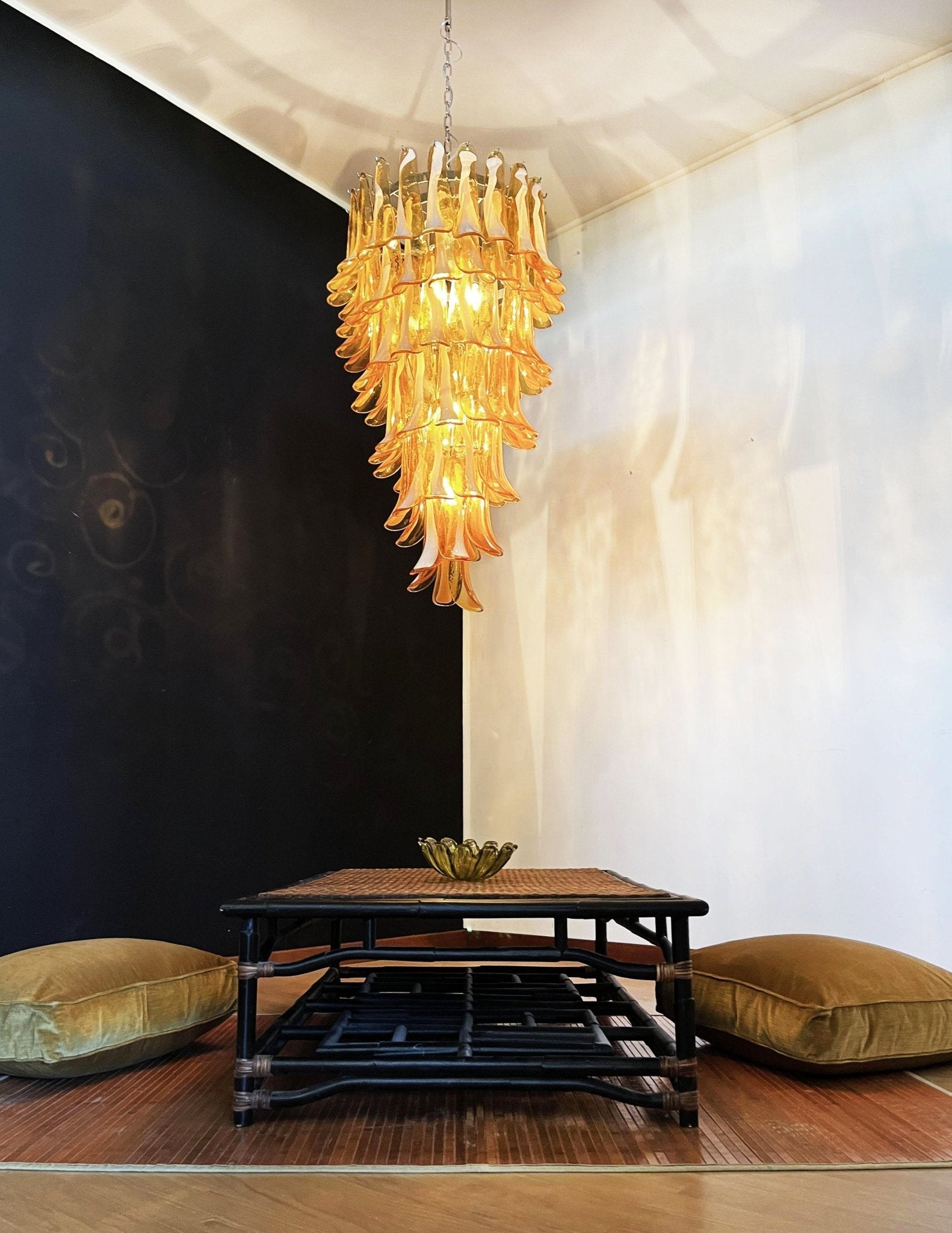 Aurora Chandelier Amber White Murano Spiral Petals-Neutral Decor