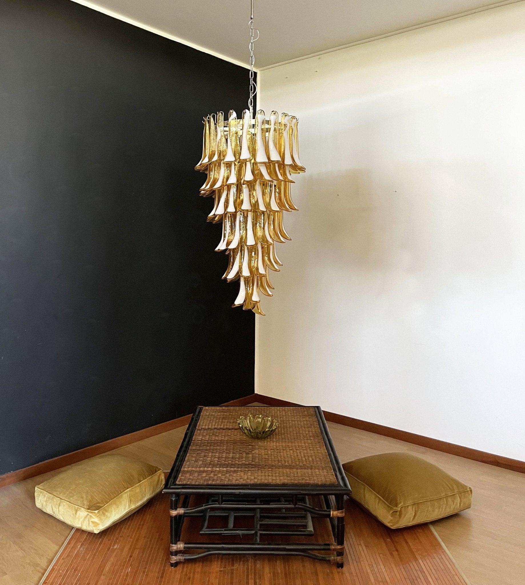 Aurora Chandelier Amber White Murano Spiral Petals-Neutral Decor