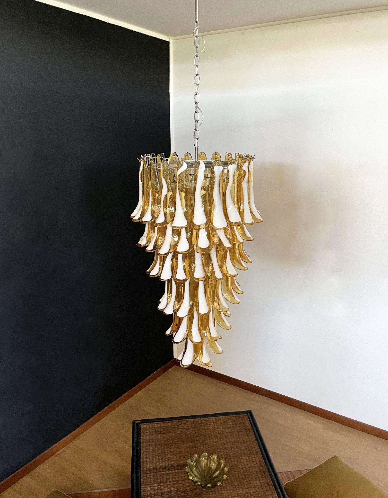 Aurora Chandelier Amber White Murano Spiral Petals-Neutral Decor