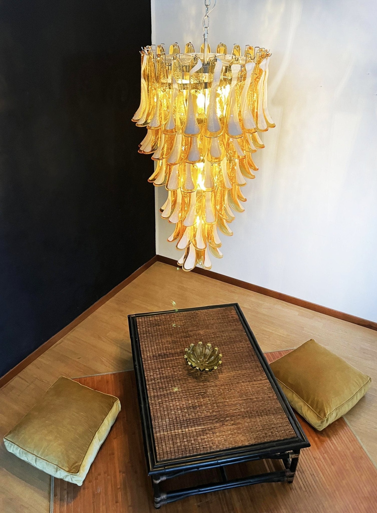 Aurora Chandelier Amber White Murano Spiral Petals-Neutral Decor