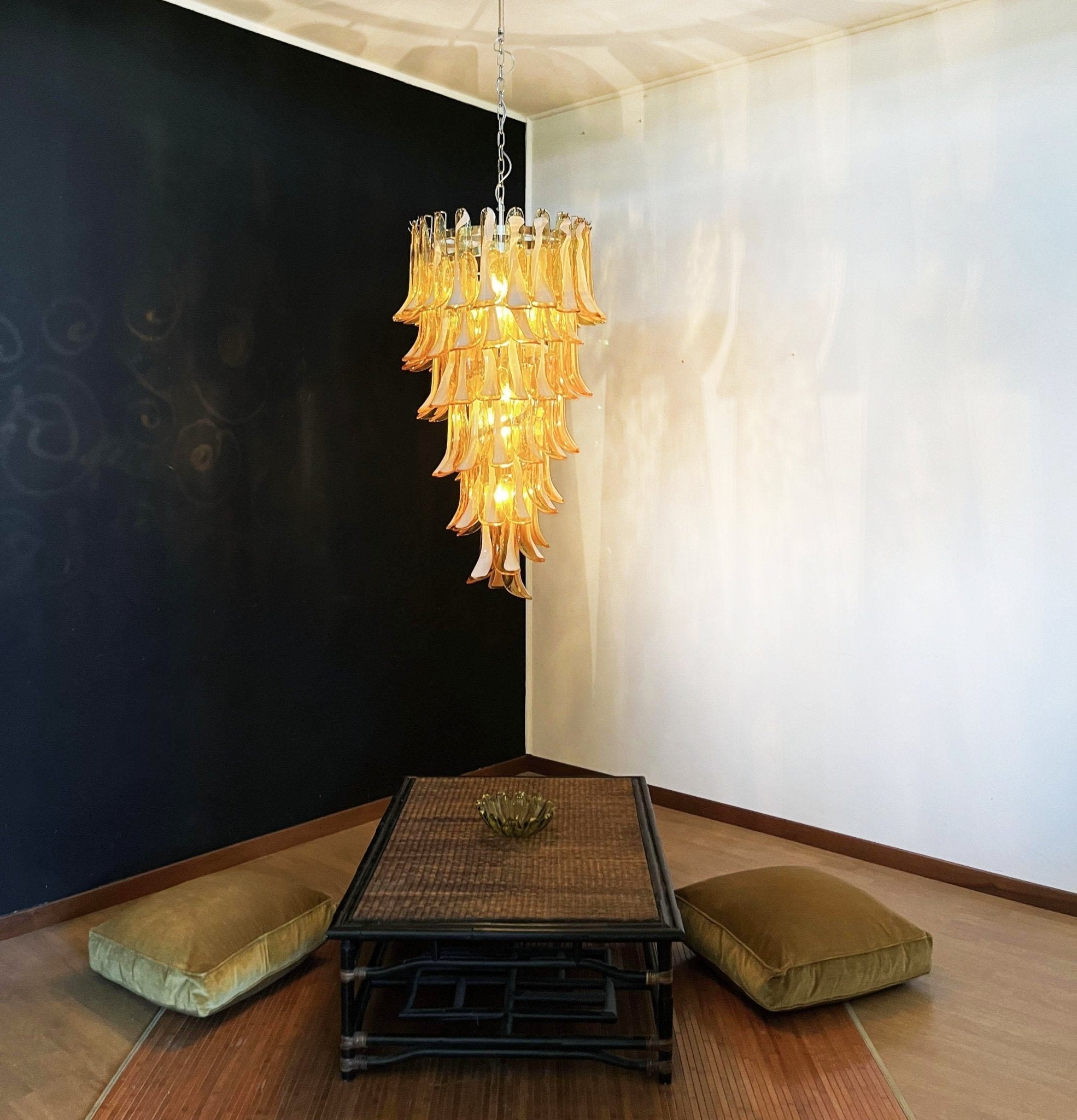 Aurora Chandelier Amber White Murano Spiral Petals-Neutral Decor