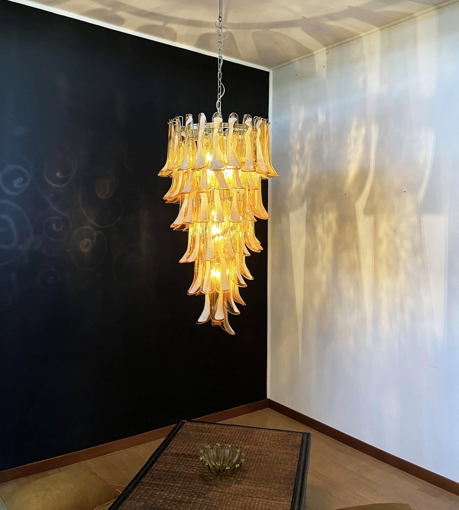 Aurora Chandelier Amber White Murano Spiral Petals-Neutral Decor