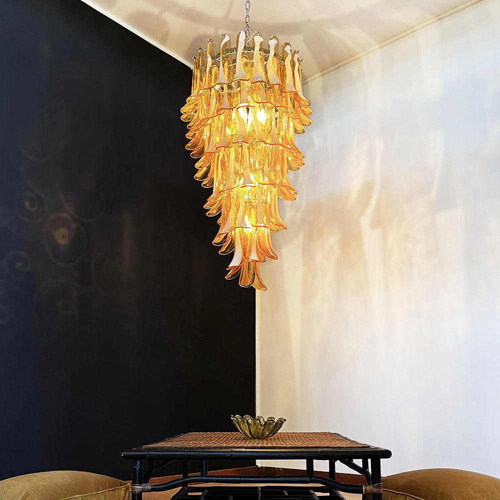 Aurora Chandelier Amber White Murano Spiral Petals-Neutral Decor