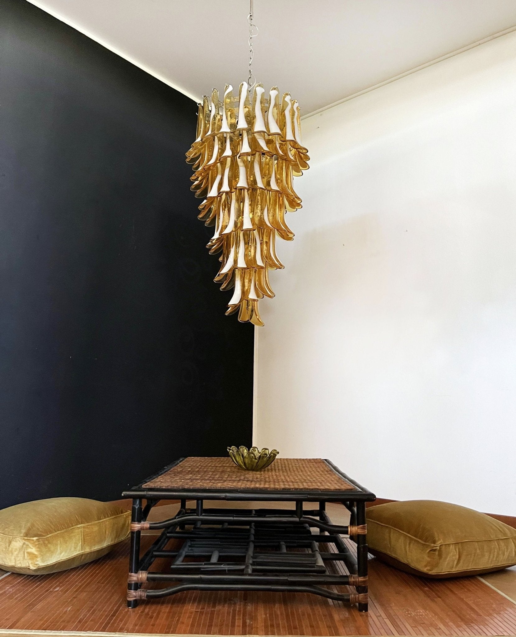 Aurora Chandelier Amber White Murano Spiral Petals-Neutral Decor