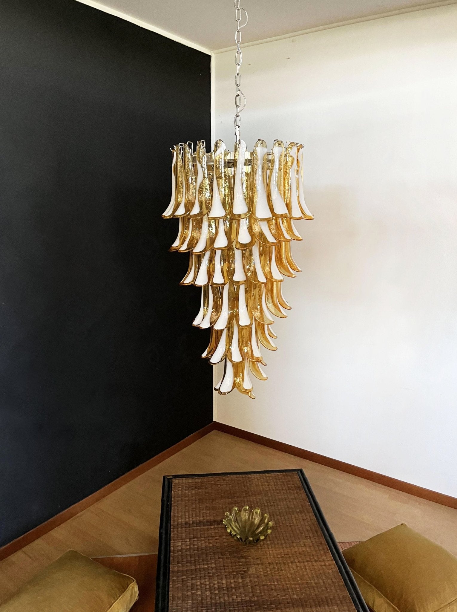 Aurora Chandelier Amber White Murano Spiral Petals-Neutral Decor
