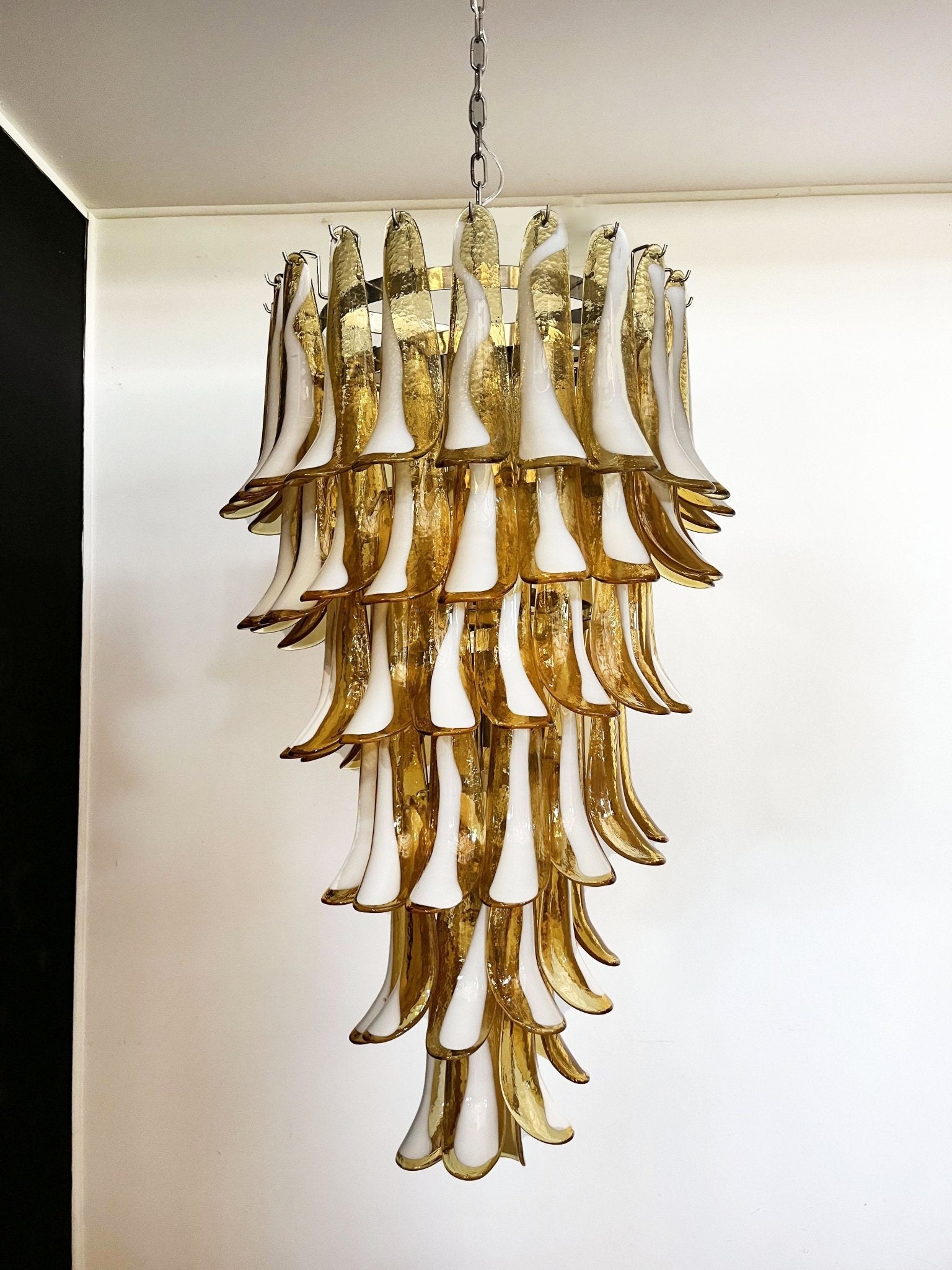 Aurora Chandelier Amber White Murano Spiral Petals-Neutral Decor