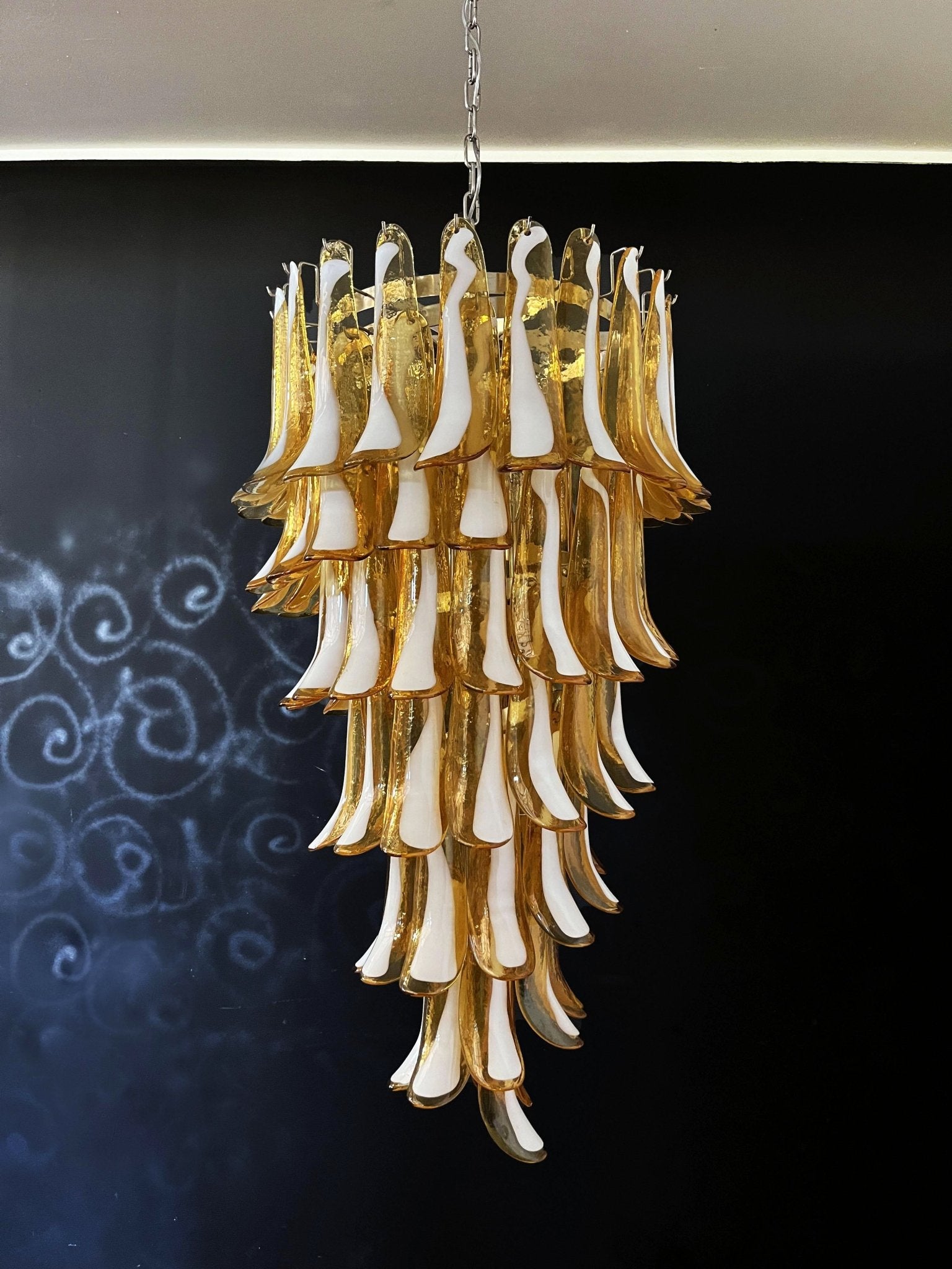 Aurora Chandelier Amber White Murano Spiral Petals-Neutral Decor