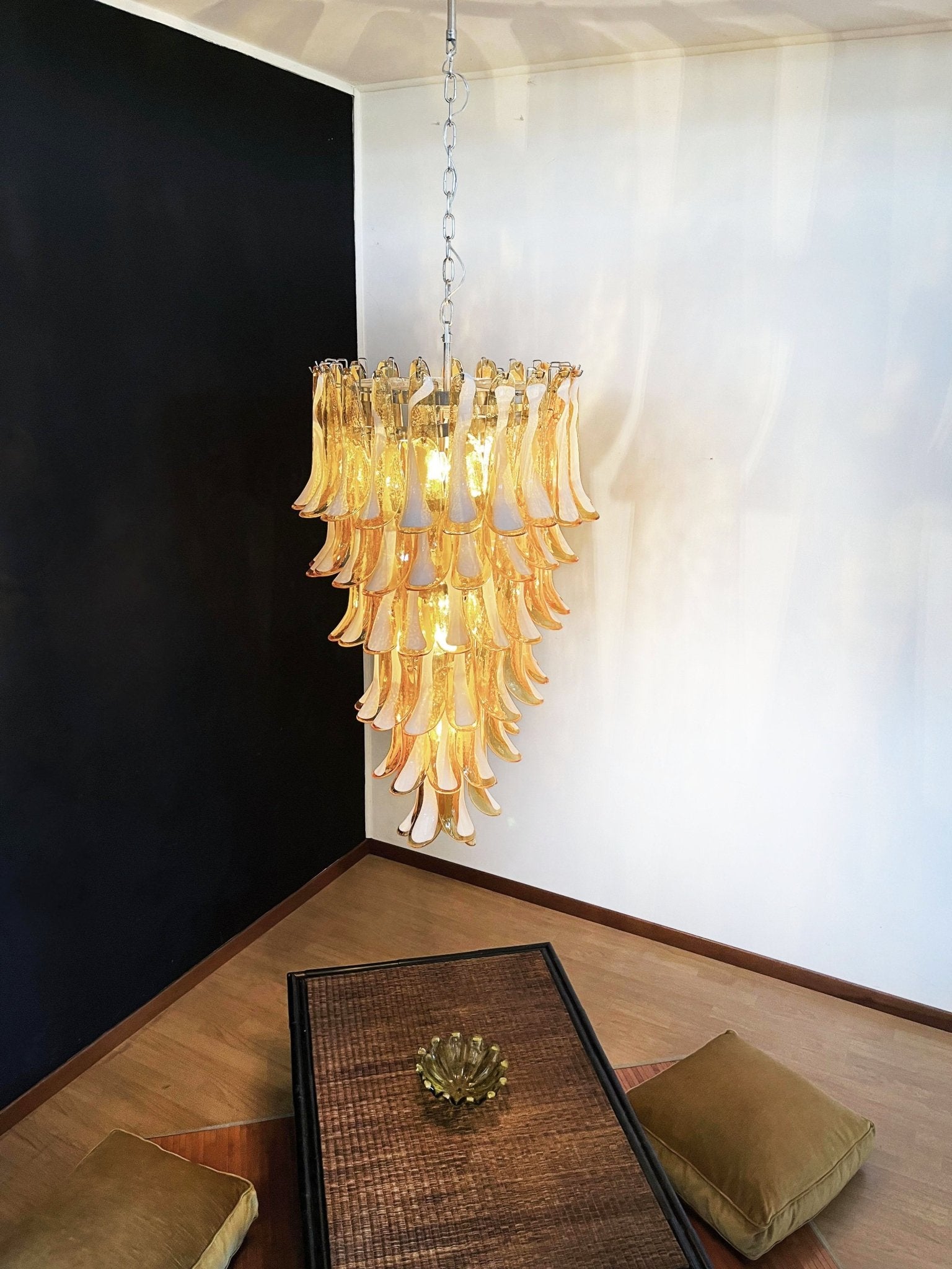 Aurora Chandelier Amber White Murano Spiral Petals-Neutral Decor