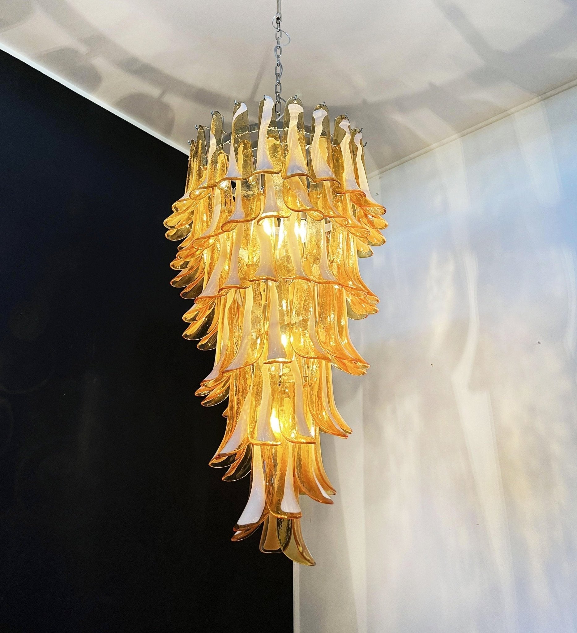 Aurora Chandelier Amber White Murano Spiral Petals-Neutral Decor
