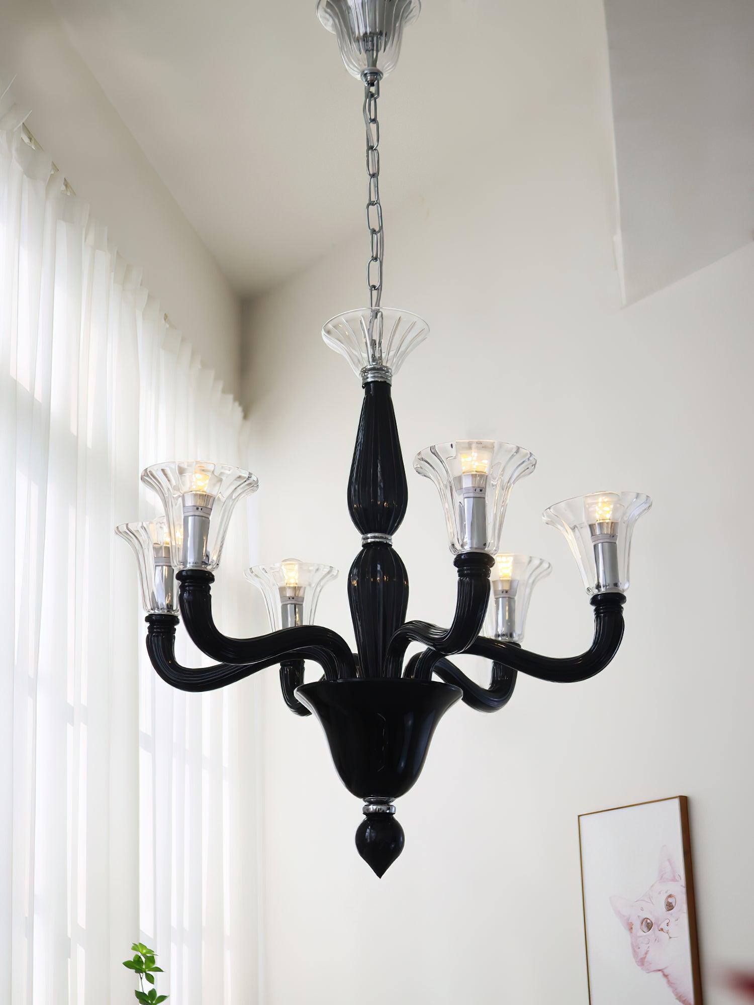 Silten Chandelier Black Murano Candle Arm Glass Classic-Neutral Decor