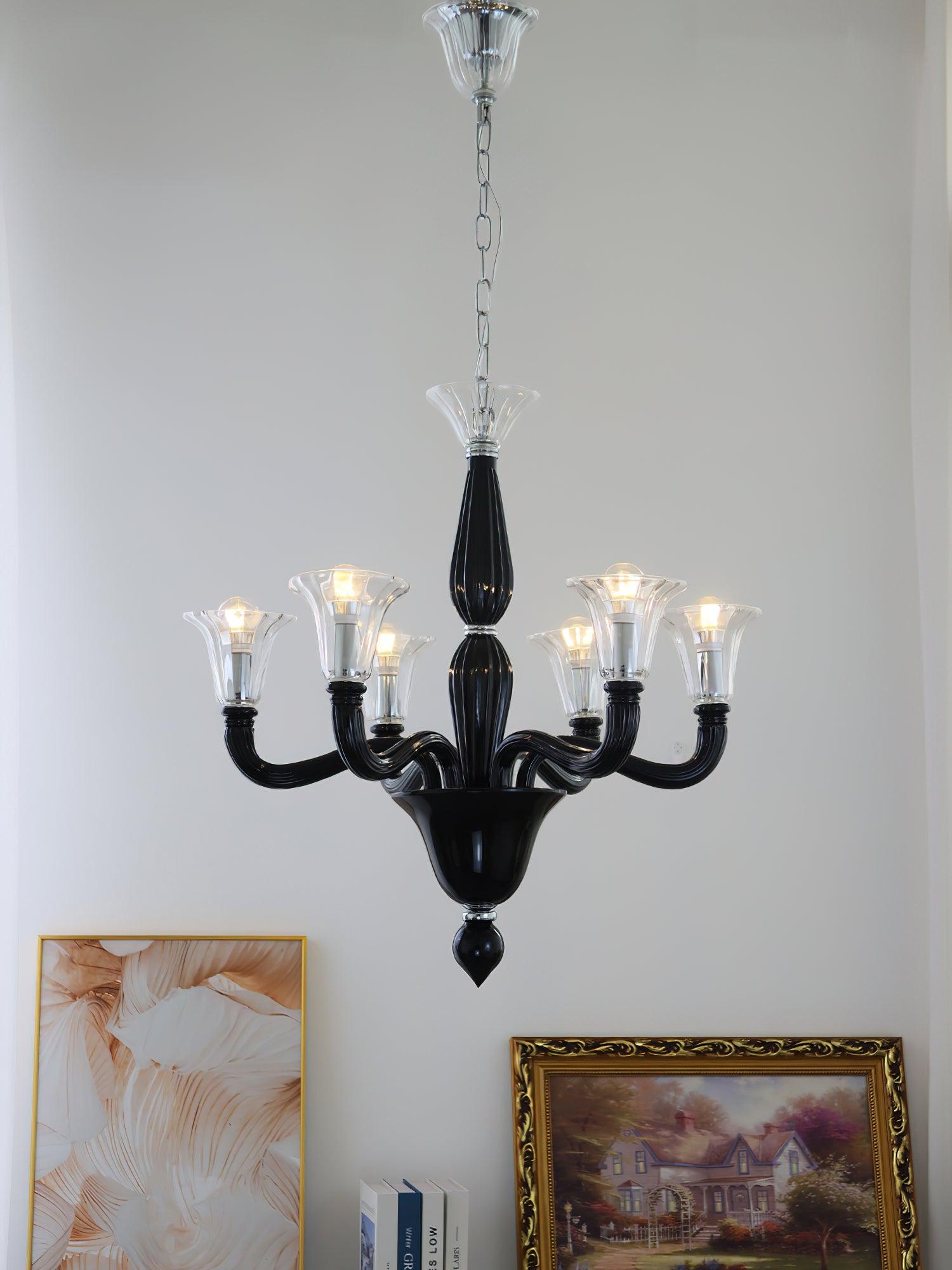 Silten Chandelier Black Murano Candle Arm Glass Classic-Neutral Decor