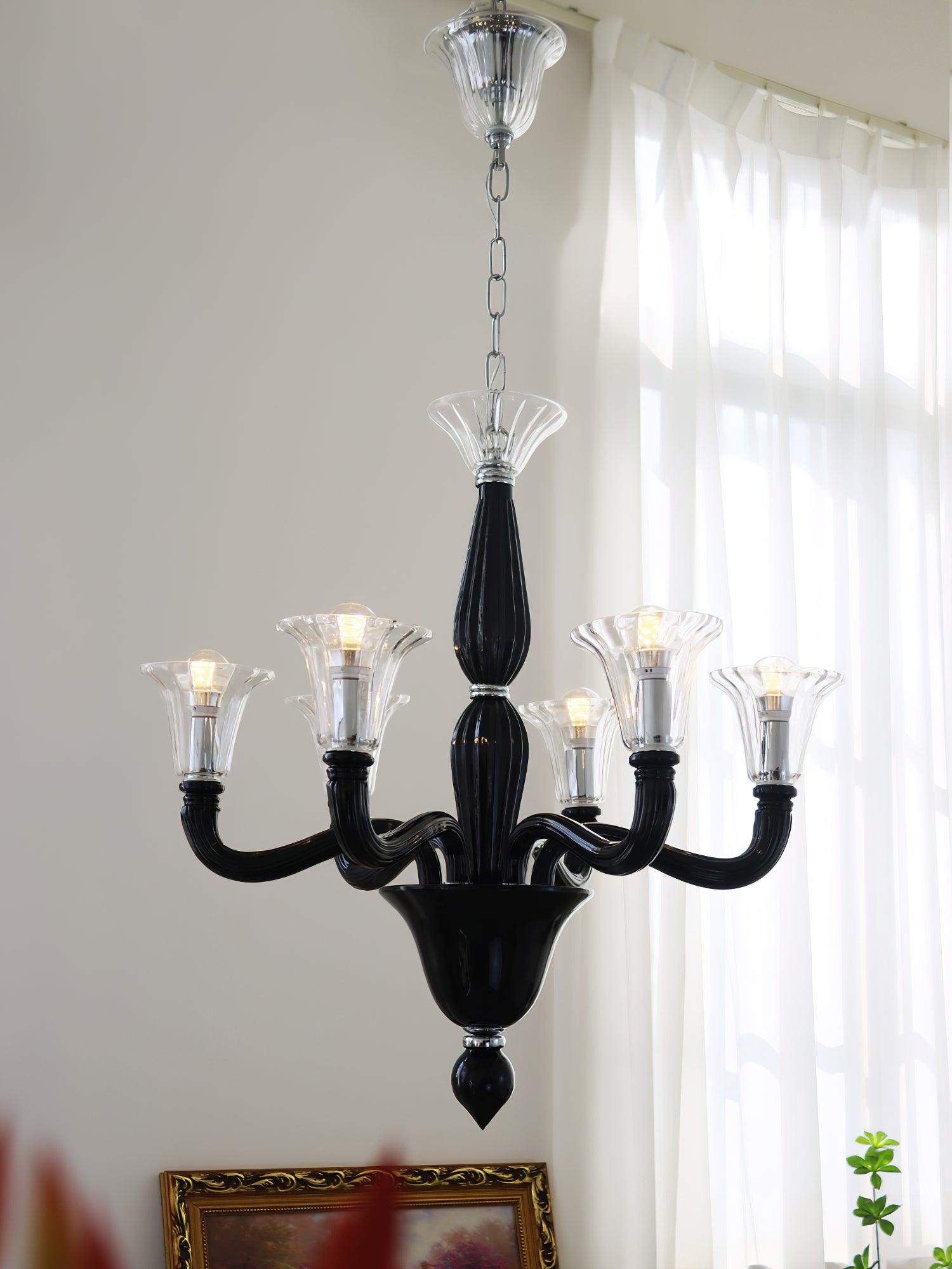 Silten Chandelier Black Murano Candle Arm Glass Classic-Neutral Decor