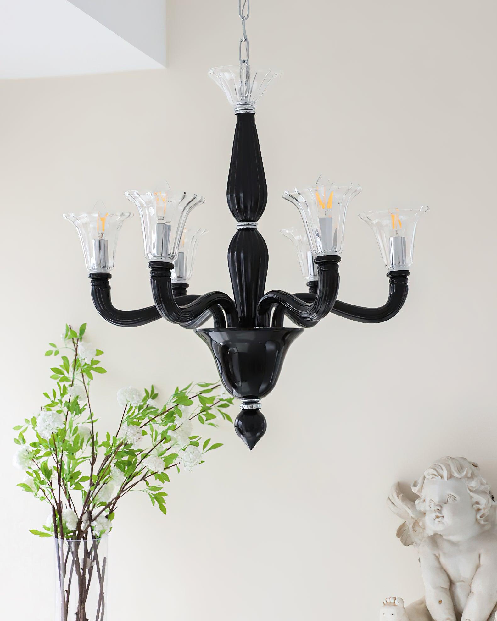 Silten Chandelier Black Murano Candle Arm Glass Classic-Neutral Decor
