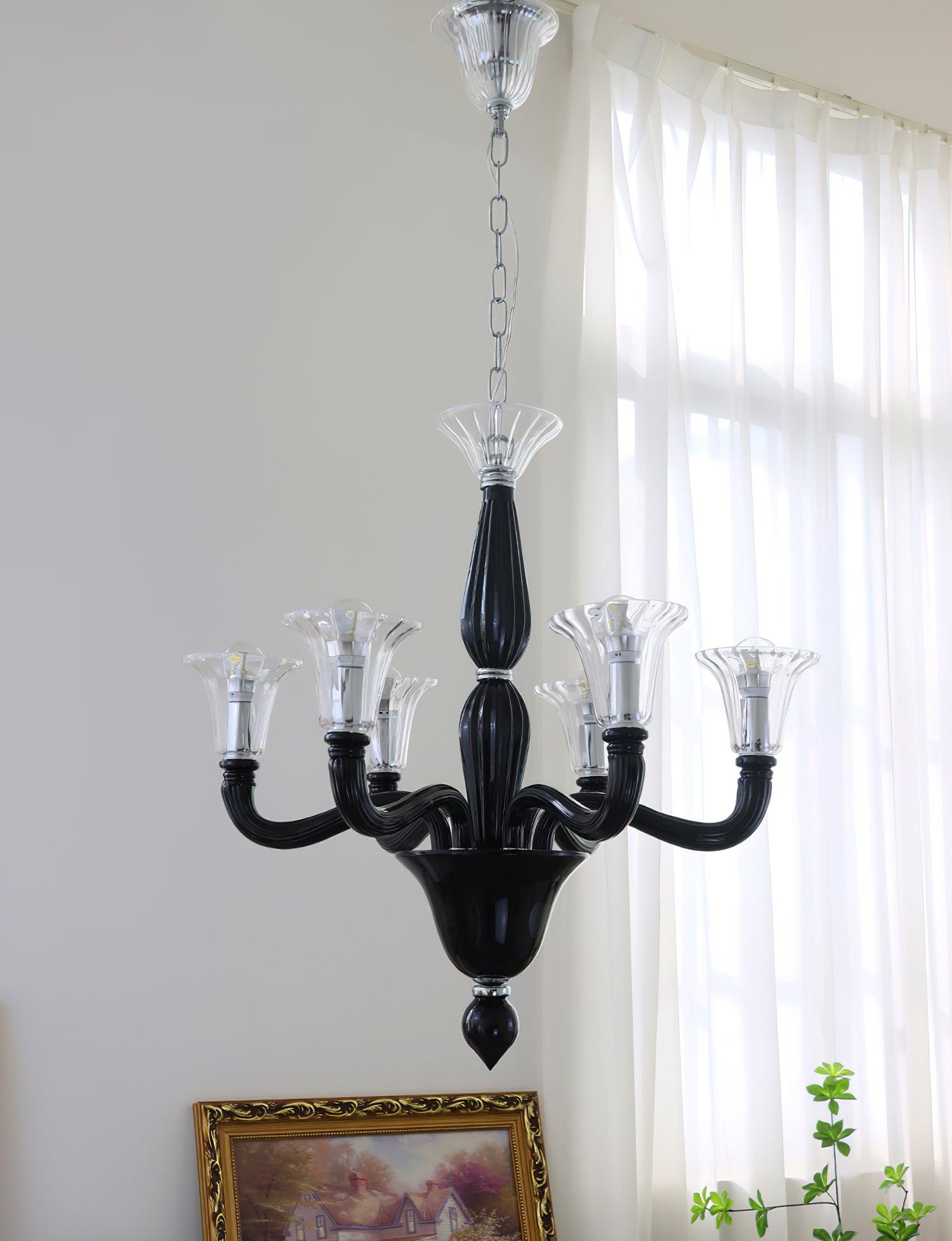 Silten Chandelier Black Murano Candle Arm Glass Classic-Neutral Decor
