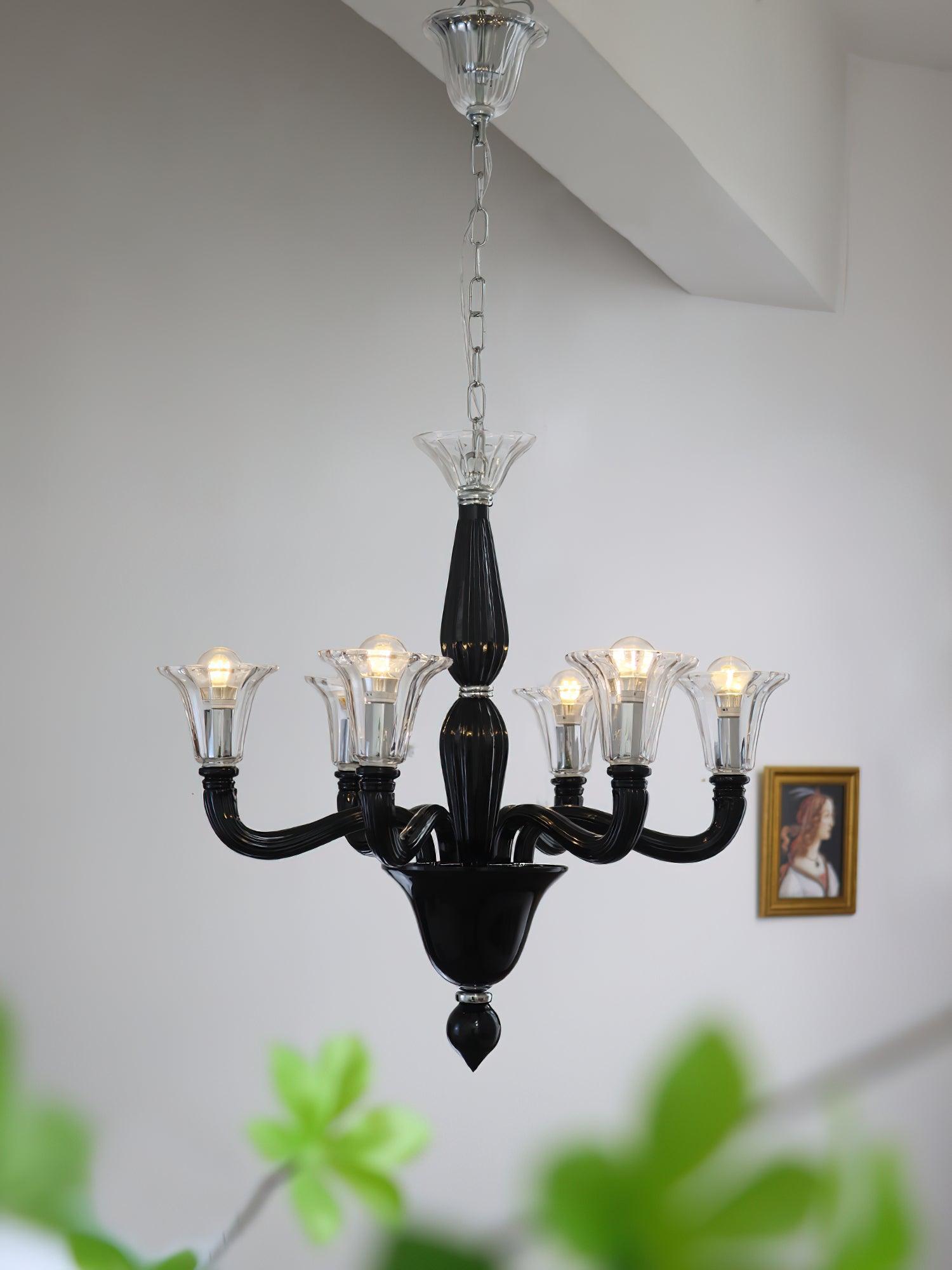 Silten Chandelier Black Murano Candle Arm Glass Classic-Neutral Decor