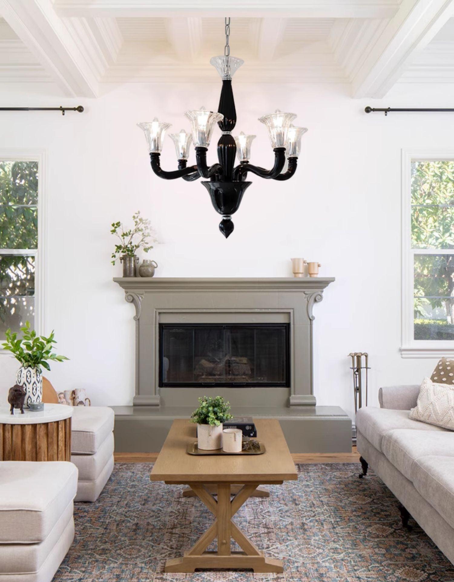 Silten Chandelier Black Murano Candle Arm Glass Classic-Neutral Decor