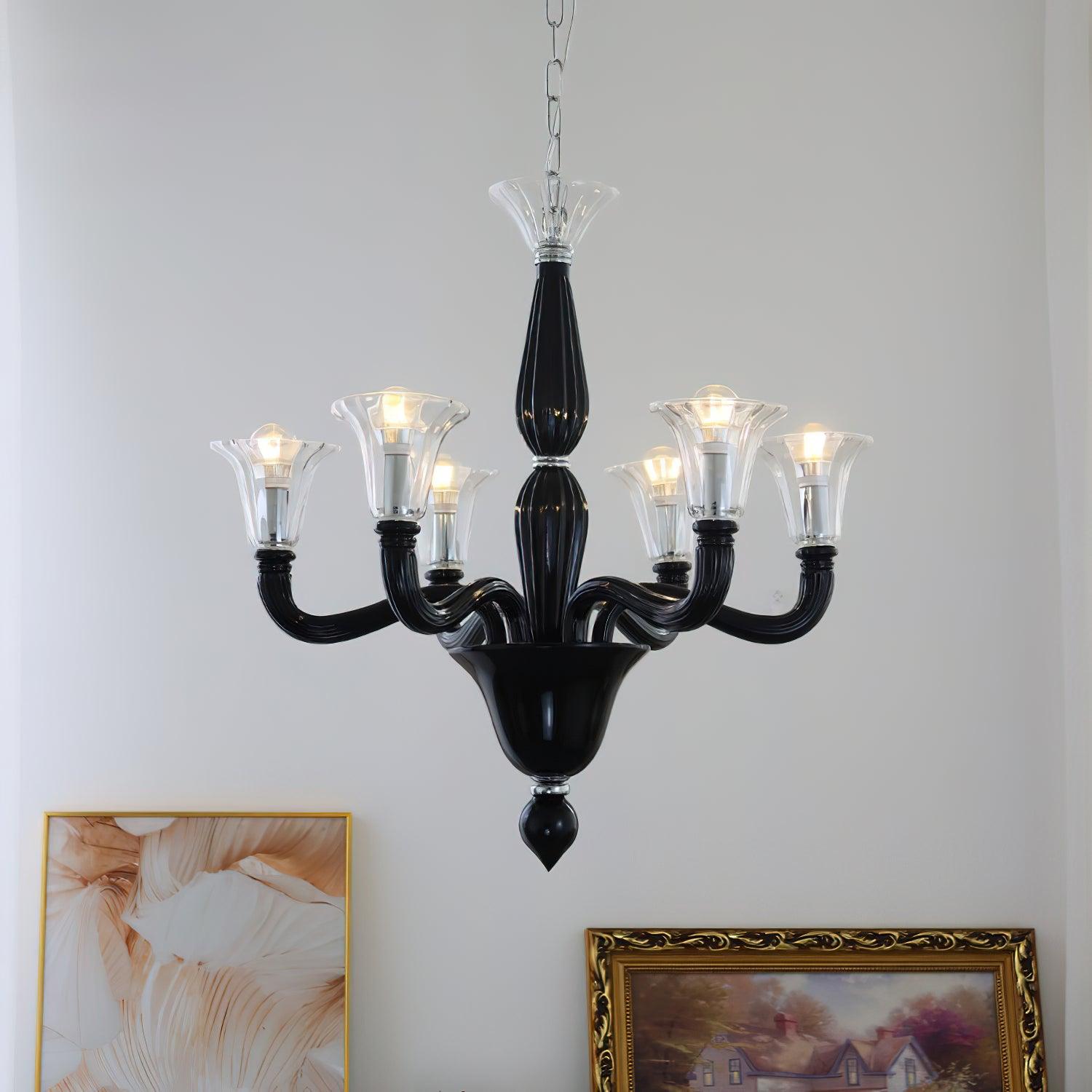 Silten Chandelier Black Murano Candle Arm Glass Classic-Neutral Decor