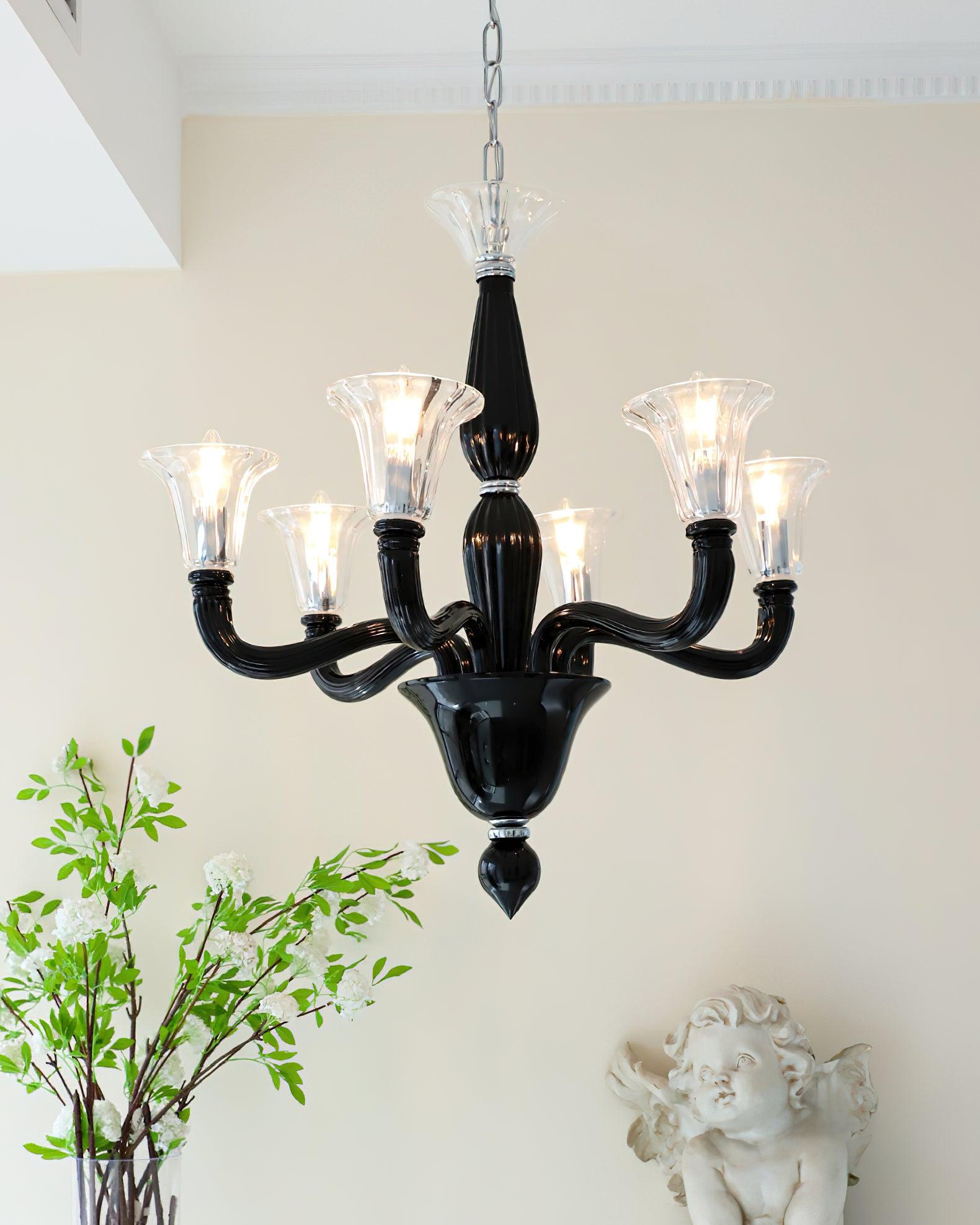 Silten Chandelier Black Murano Candle Arm Glass Classic-Neutral Decor