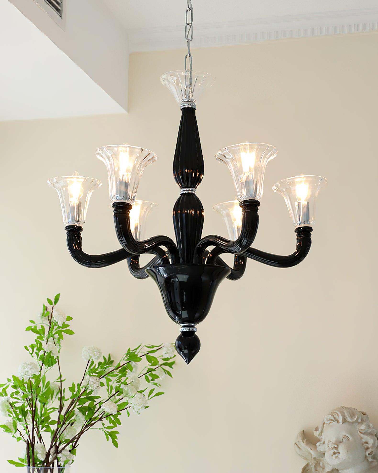 Silten Chandelier Black Murano Candle Arm Glass Classic-Neutral Decor