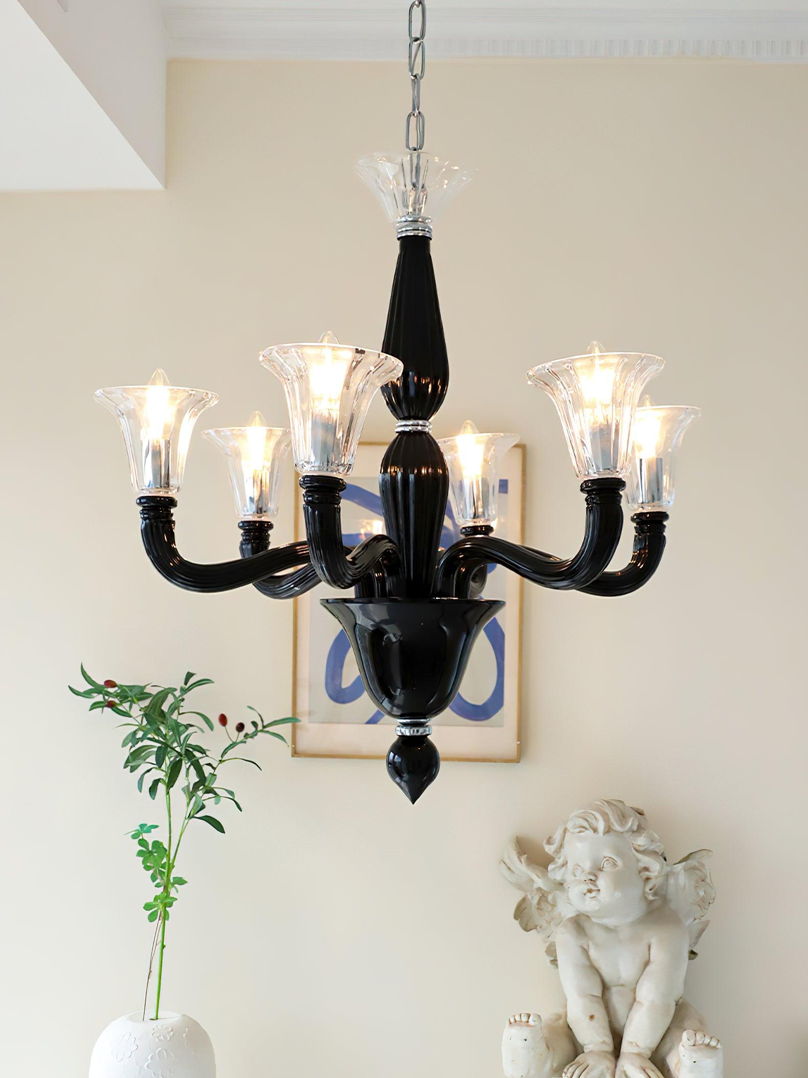 Silten Chandelier Black Murano Candle Arm Glass Classic-Neutral Decor