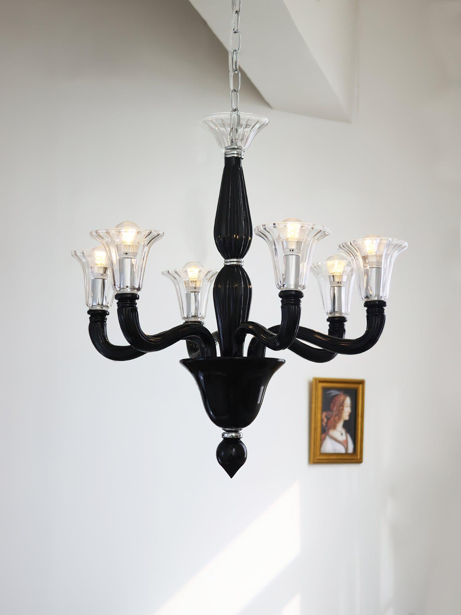Silten Chandelier Black Murano Candle Arm Glass Classic-Neutral Decor