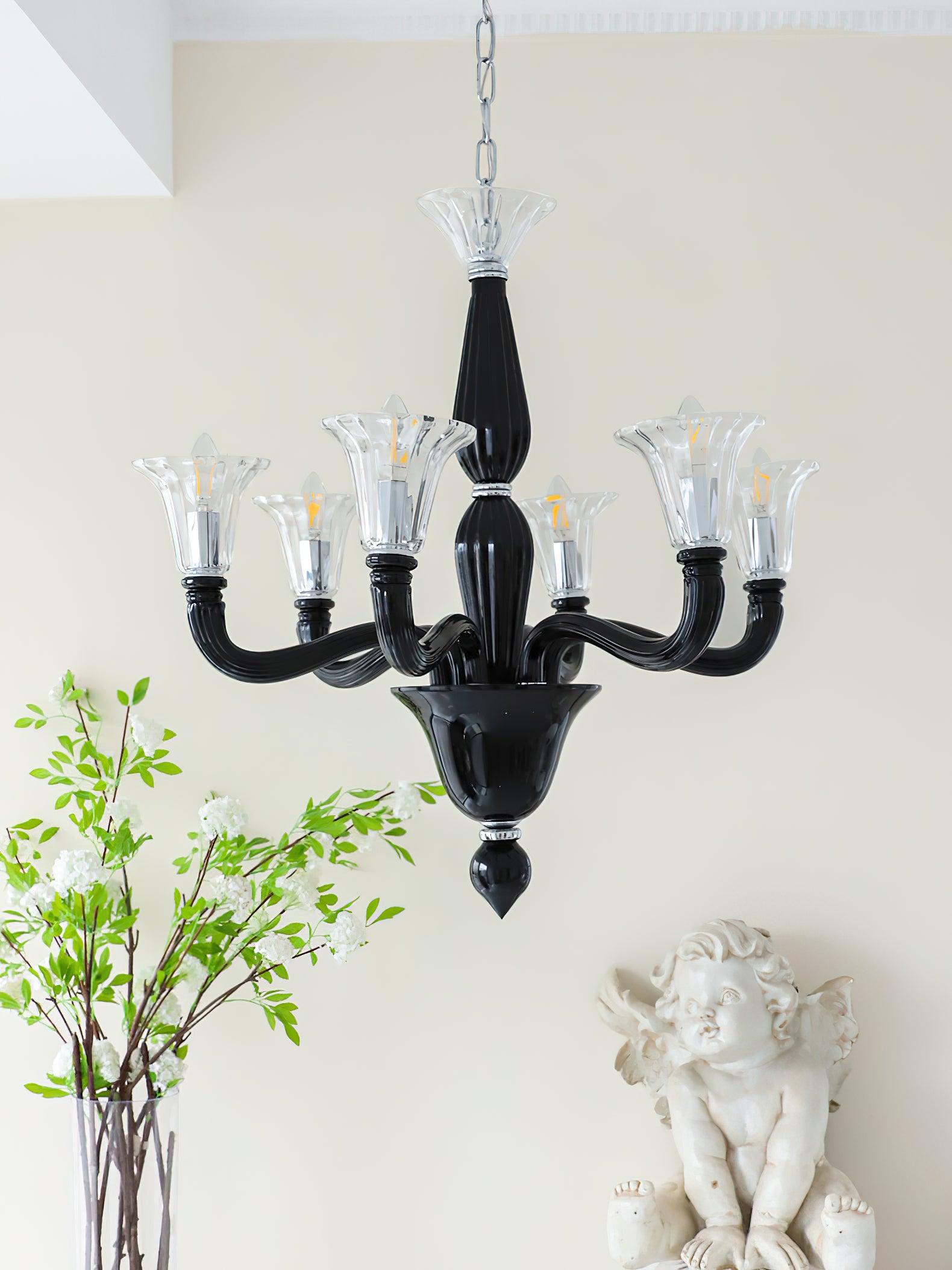 Silten Chandelier Black Murano Candle Arm Glass Classic-Neutral Decor