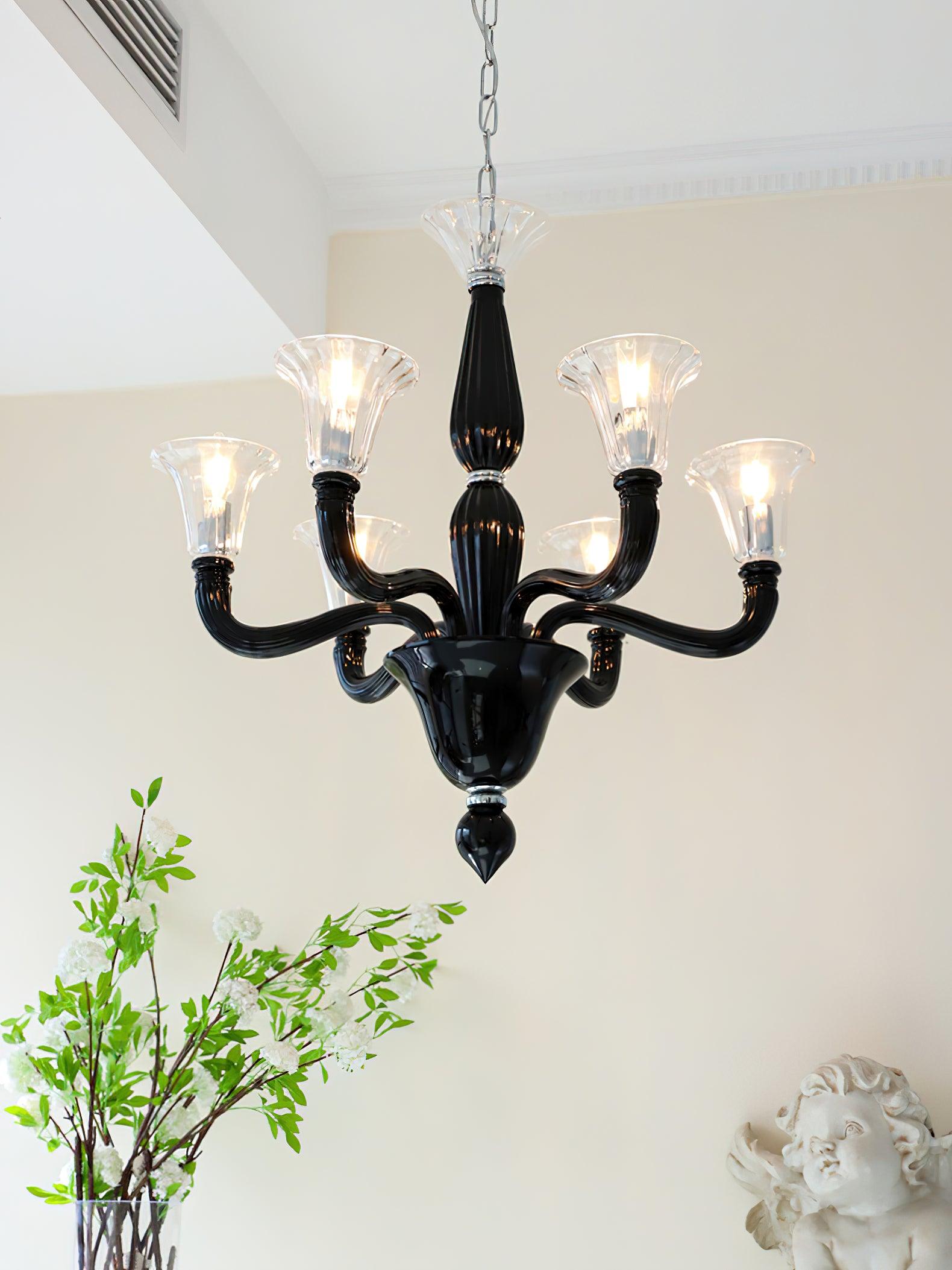 Silten Chandelier Black Murano Candle Arm Glass Classic-Neutral Decor