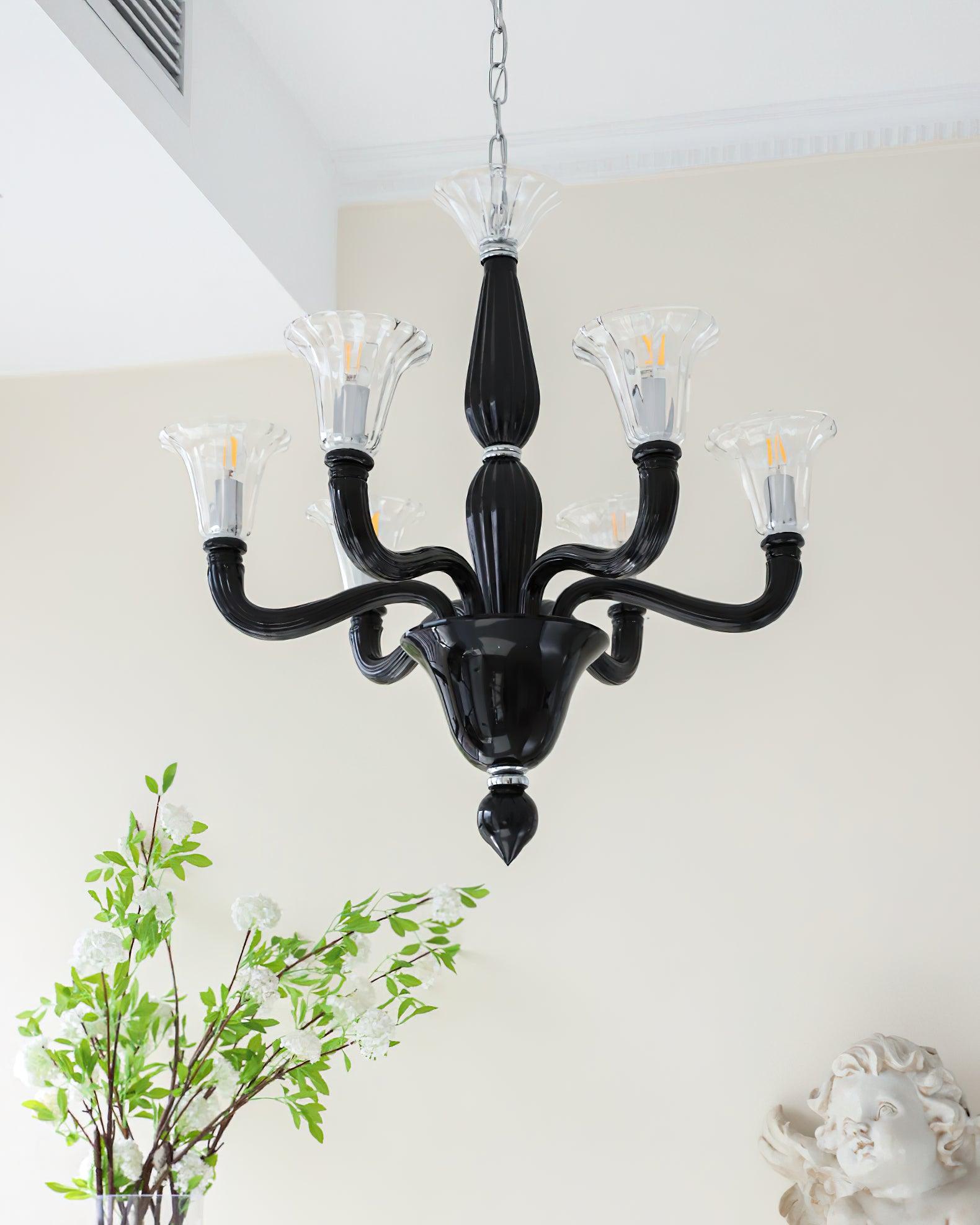 Silten Chandelier Black Murano Candle Arm Glass Classic-Neutral Decor