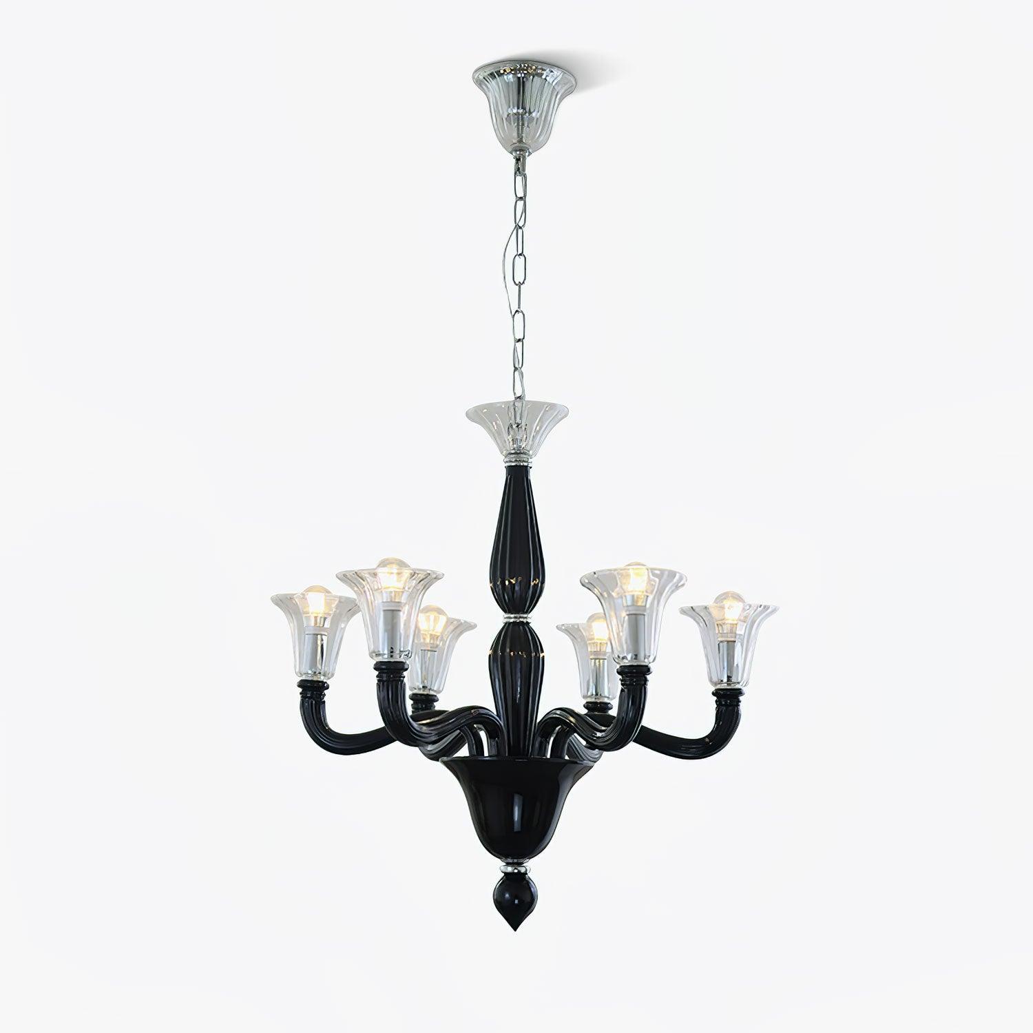 Silten Chandelier Black Murano Candle Arm Glass Classic-Neutral Decor