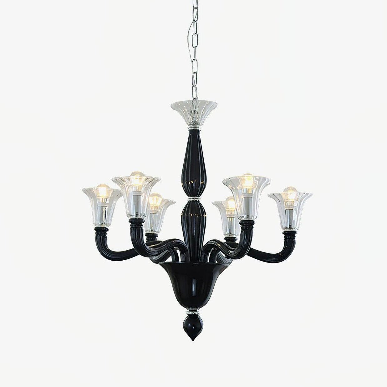 Silten Chandelier Black Murano Candle Arm Glass Classic-Neutral Decor