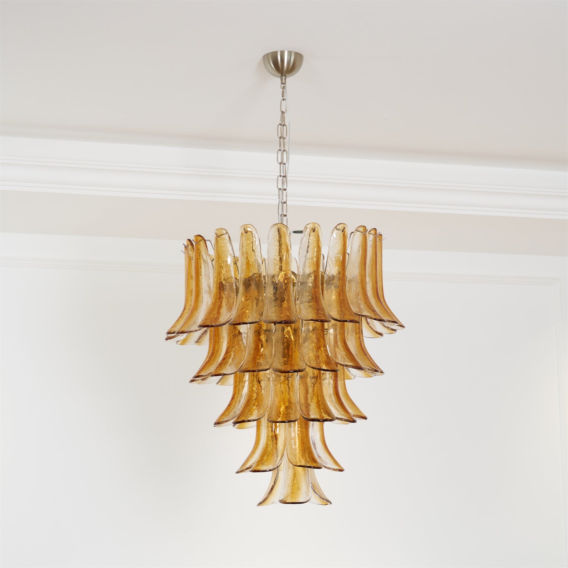 Aurora Chandelier Amber Lily Murano Glass Layered Centerpiece-Neutral Decor