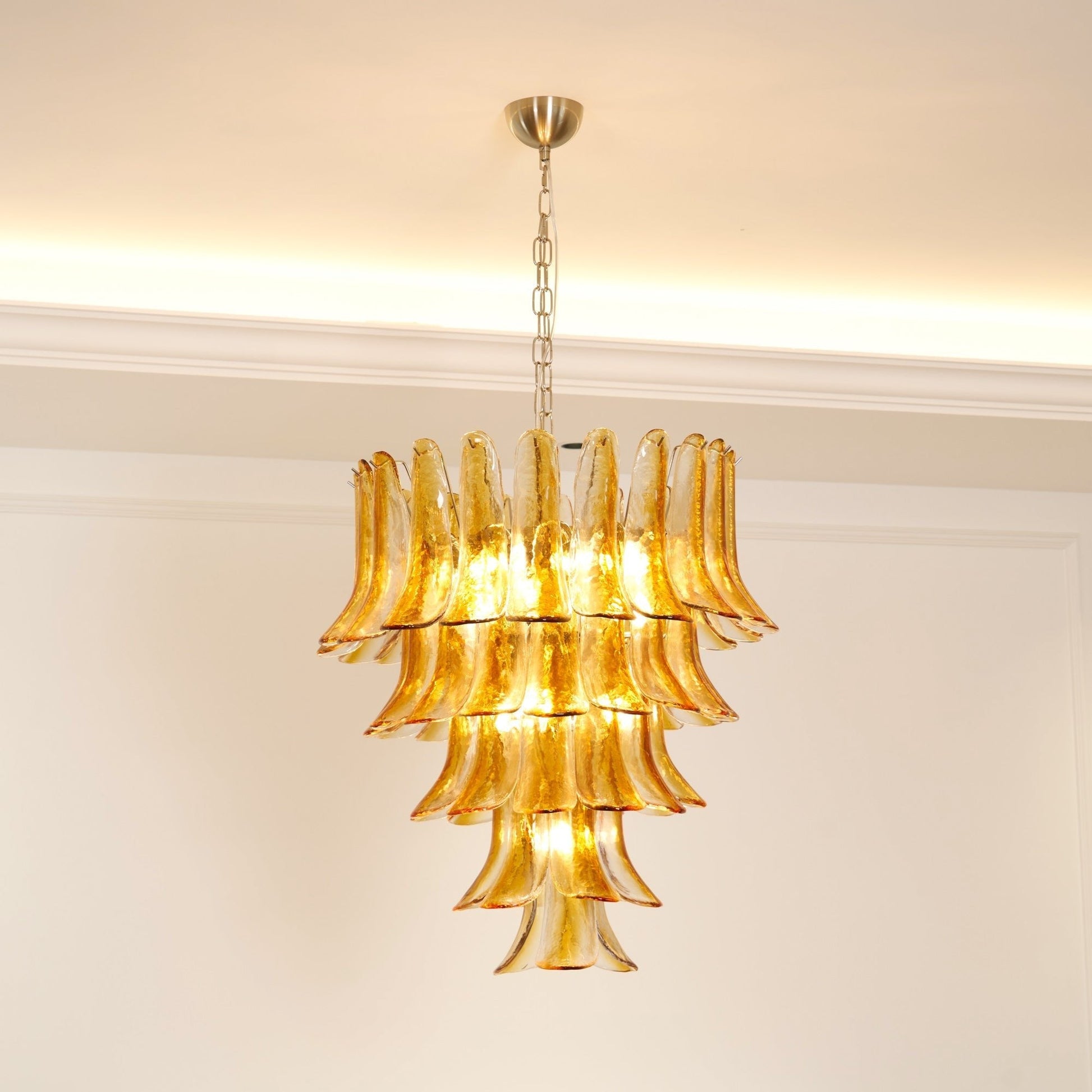 Aurora Chandelier Amber Lily Murano Glass Layered Centerpiece-Neutral Decor